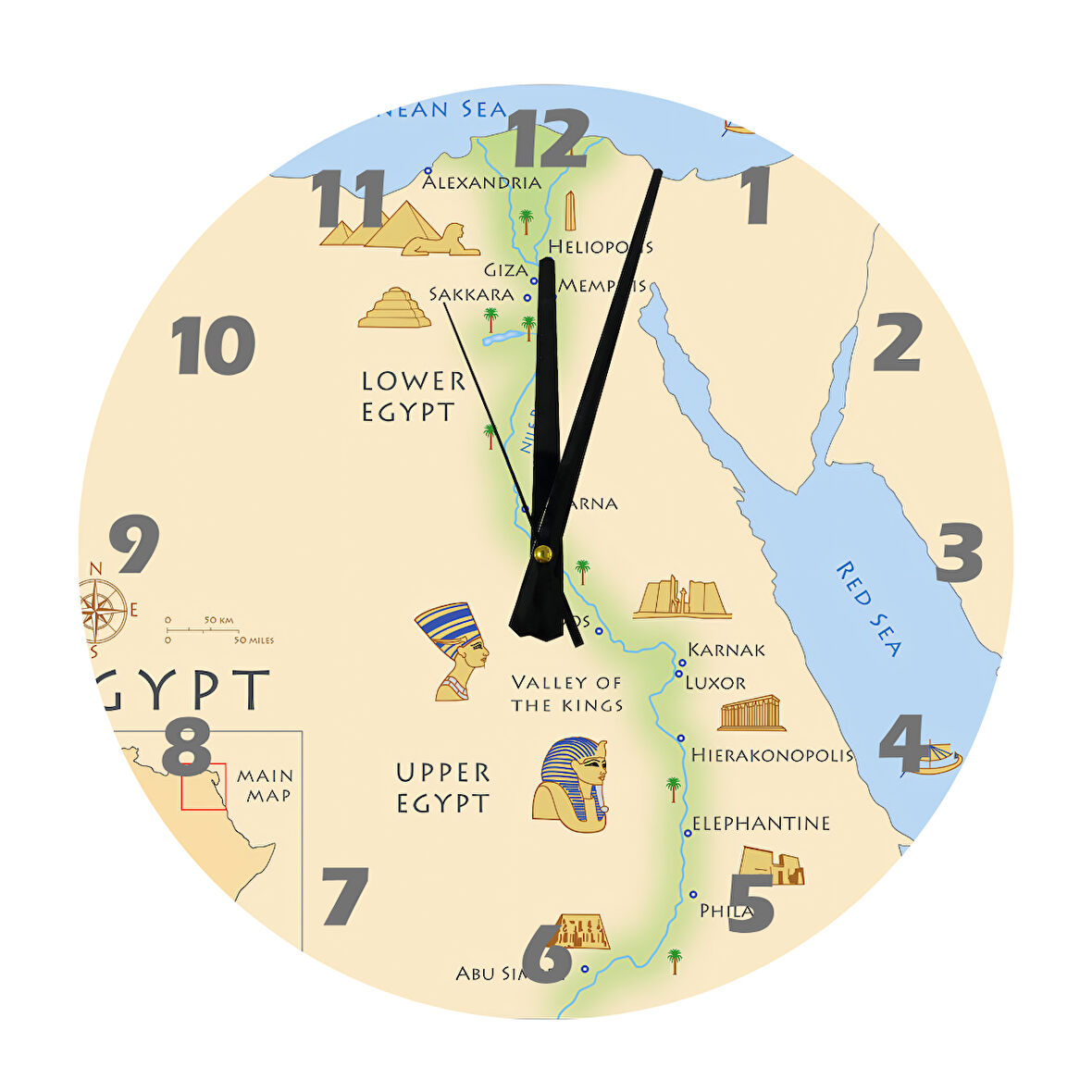 Tİ-PLAY ANTİK MISIR 30X30CM AKRİLİK DEKORATİF MODERN DUVAR SAATİ