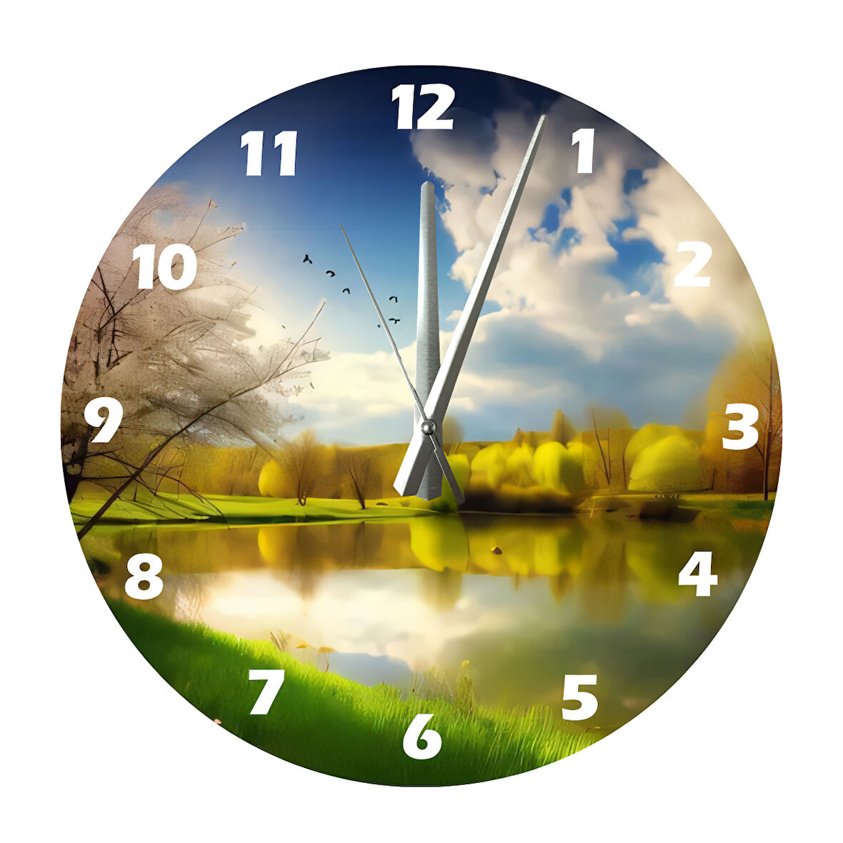 Tİ-PLAY YEŞİL BERRAK VE KUŞLAR 30X30CM AKRİLİK DEKORATİF MODERN DUVAR SAATİ