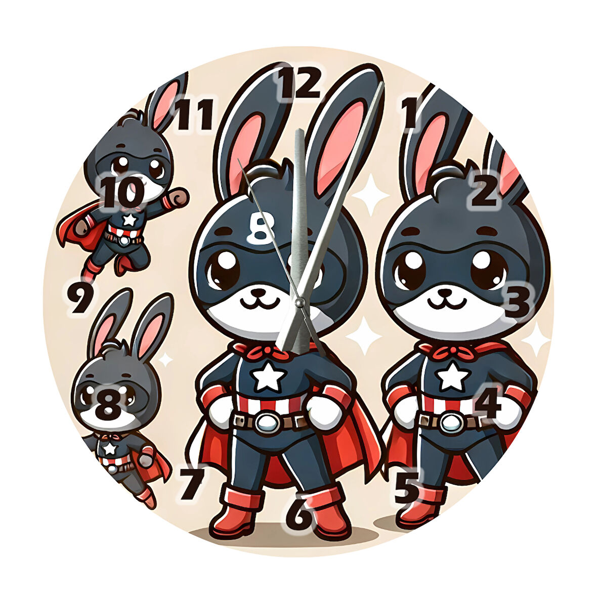 Tİ-PLAY KAHRAMAN TAVŞANLAR 30X30CM AKRİLİK DEKORATİF MODERN DUVAR SAATİ