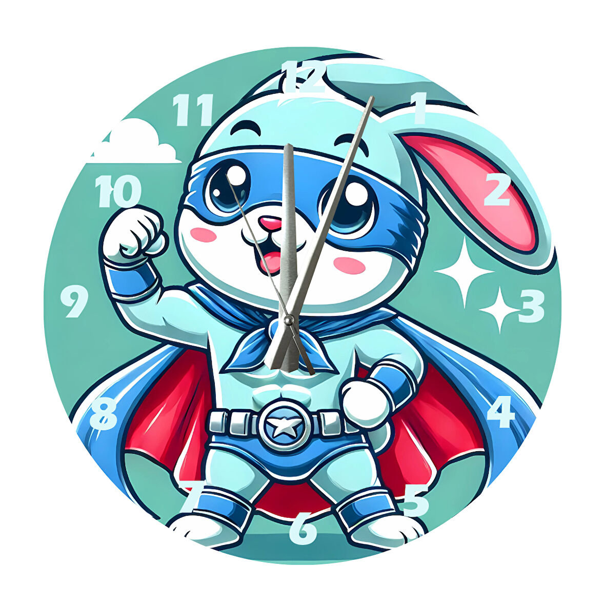 Tİ-PLAY KAHRAMAN BEYAZ TAVŞAN 30X30CM AKRİLİK DEKORATİF MODERN DUVAR SAATİ