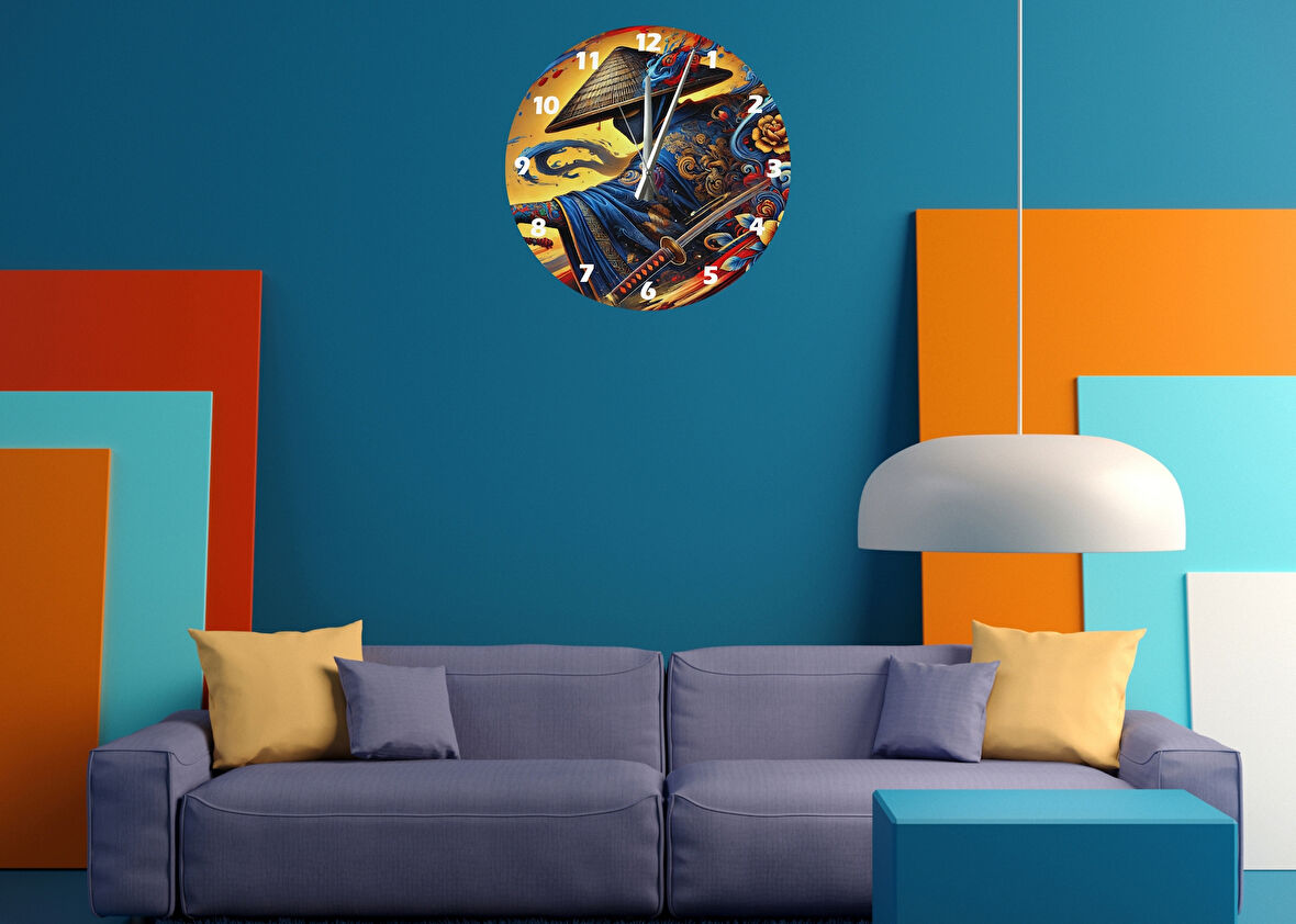 Tİ-PLAY KILIÇ VE SAMURAY 30X30CM AKRİLİK DEKORATİF MODERN DUVAR SAATİ