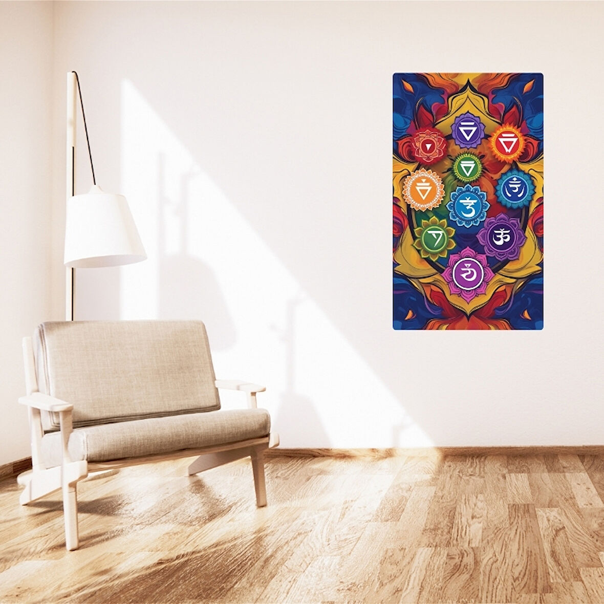 BOHEM TABLO ÇAKRA SPİRİTÜEL, CANLI RENKLER BOHEM DUVAR SANATI ÇERÇEVESİZ TABLO