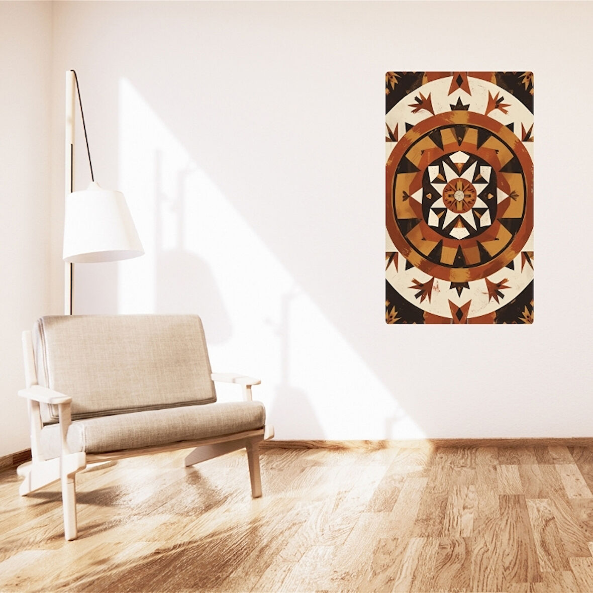 BOHEM TABLO DAİRESEL SİMETRİ GEOMETRİK SICAK RENKLER VİNTAGE BOHEM DUVAR SANATI ÇERÇEVESİZ TABLO