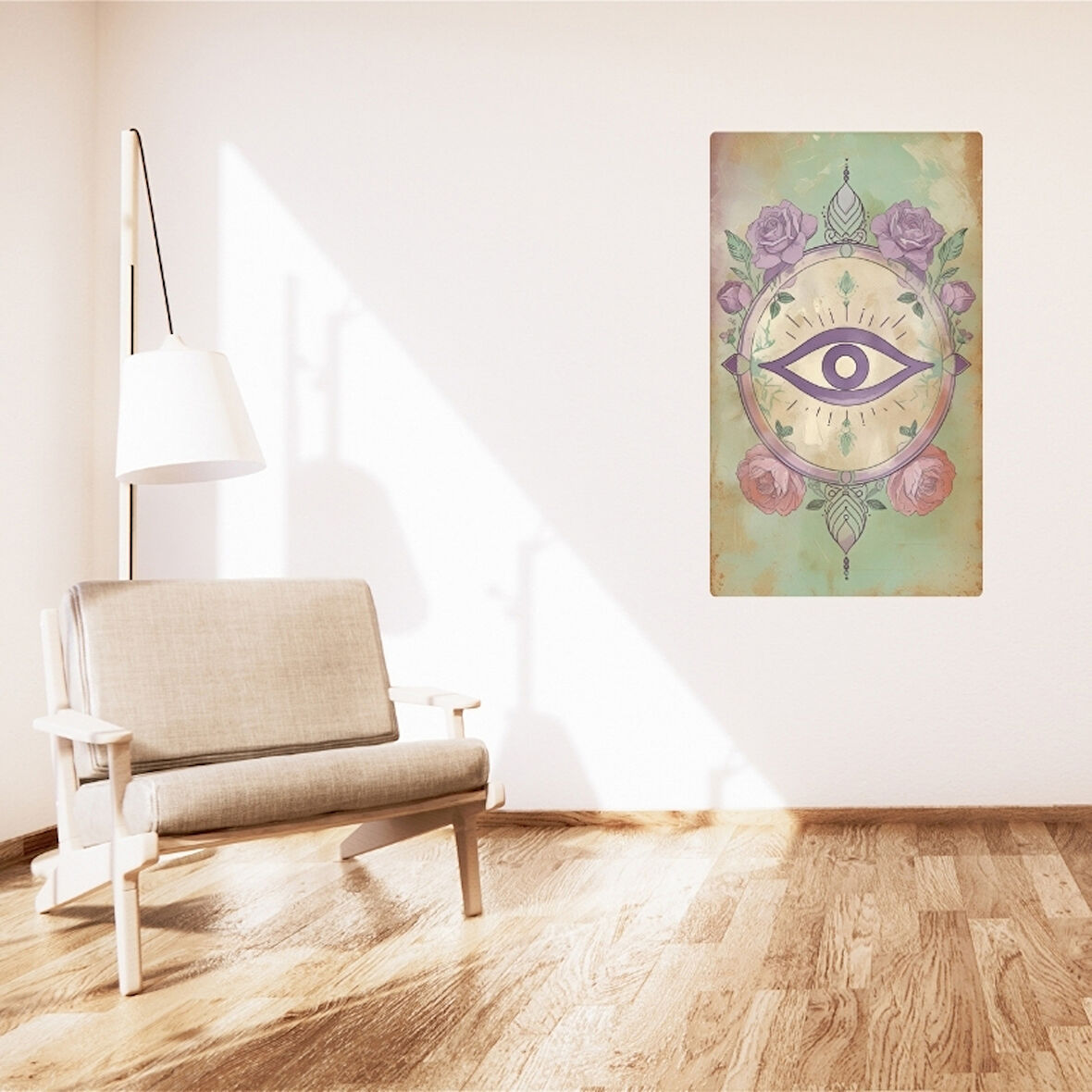 BOHEM TABLO ÜÇÜNCÜ GÖZ, MANEVİ, PASTEL RENKLER, VİNTAGE BOHEM DUVAR SANATI ÇERÇEVESİZ TABLO