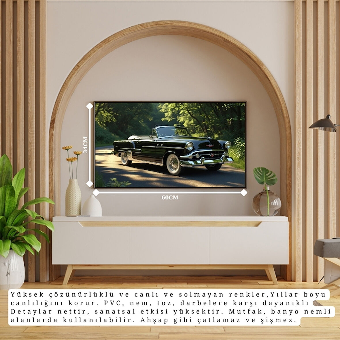 OTOMOBİL TEMALI KLASİK ÇERÇEVESİZ PVC TABLO 60X34 CM