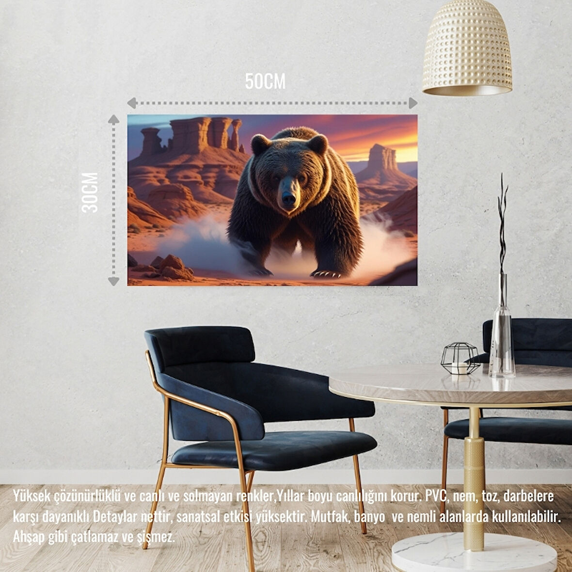 ÇÖLDE SİSİN İÇİNDEN ÇIKAN AYI MİSTİK ATMOSFER 06 ÇERÇEVESİZ 50X30 CM PVC TABLO