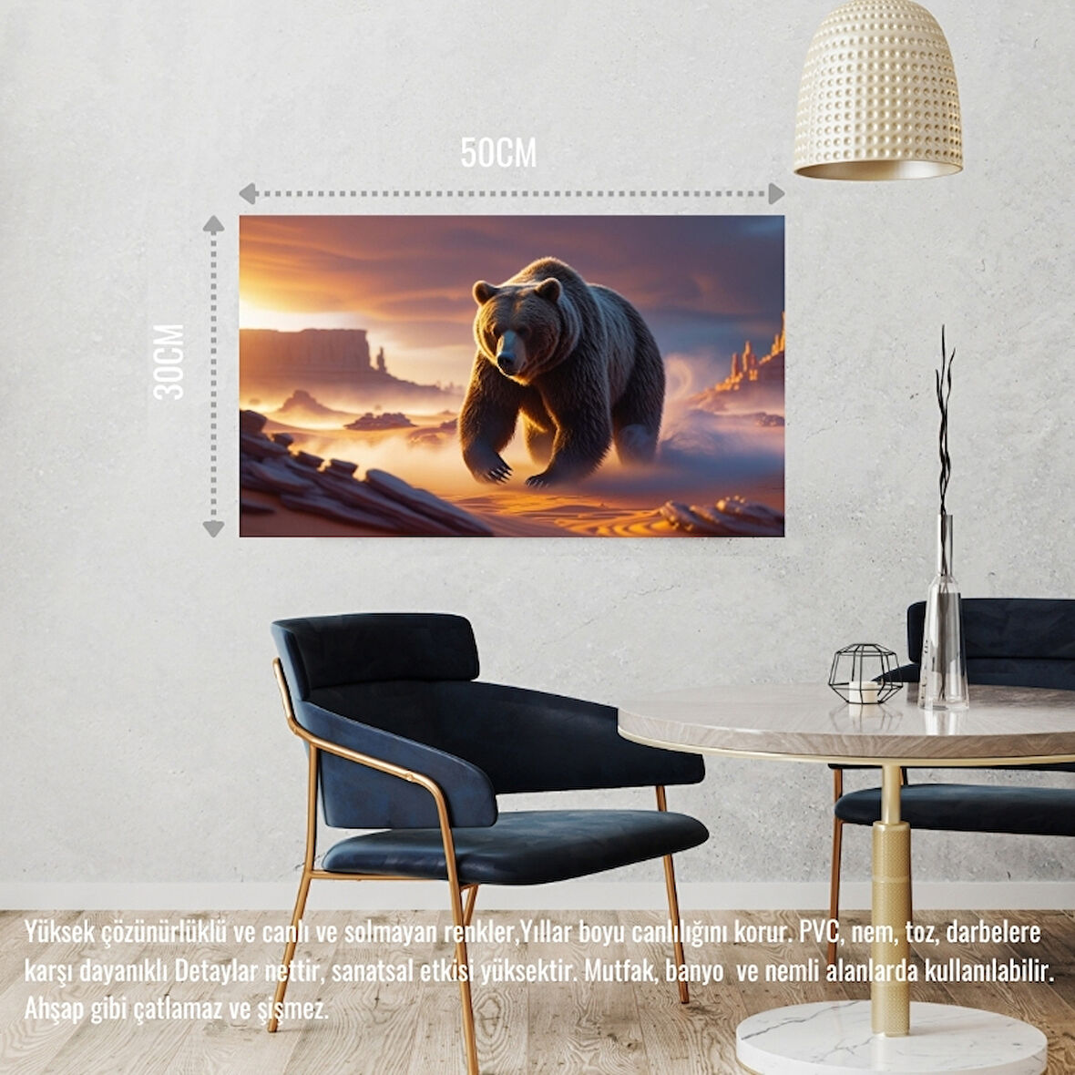 ÇÖLDE SİSİN İÇİNDEN ÇIKAN AYI MİSTİK ATMOSFER 07 ÇERÇEVESİZ 50X30 CM PVC TABLO