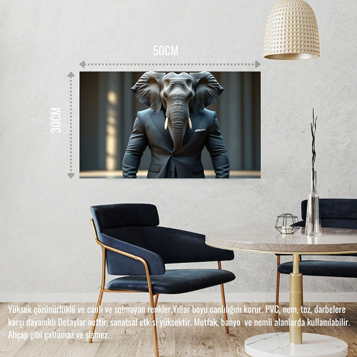 TAKIM ELBİSELİ FİL MUHAFIZ GÖREVİNDE 02 ÇERÇEVESİZ 50X30 CM PVC TABLO