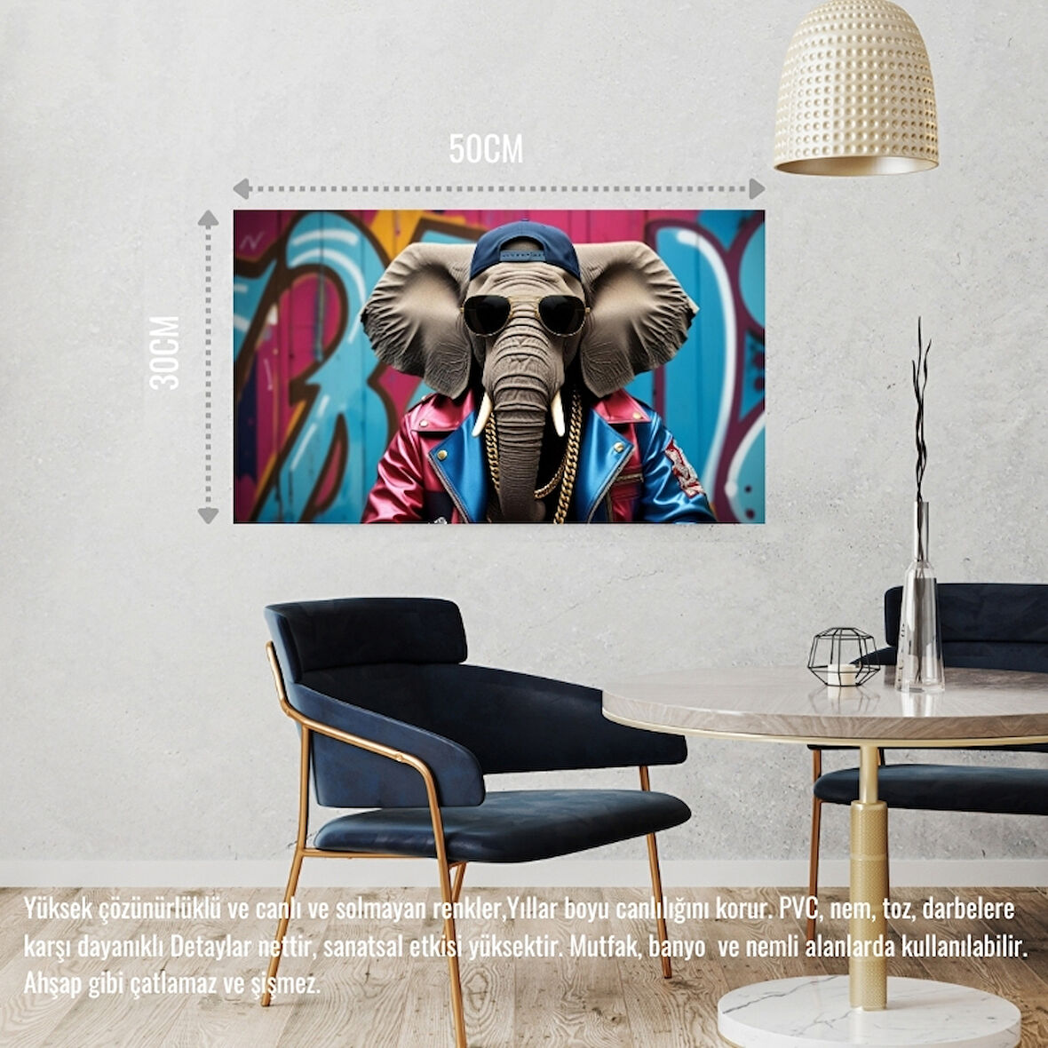 RAPÇİ FİL 04 ÇERÇEVESİZ 50X30 CM PVC TABLO