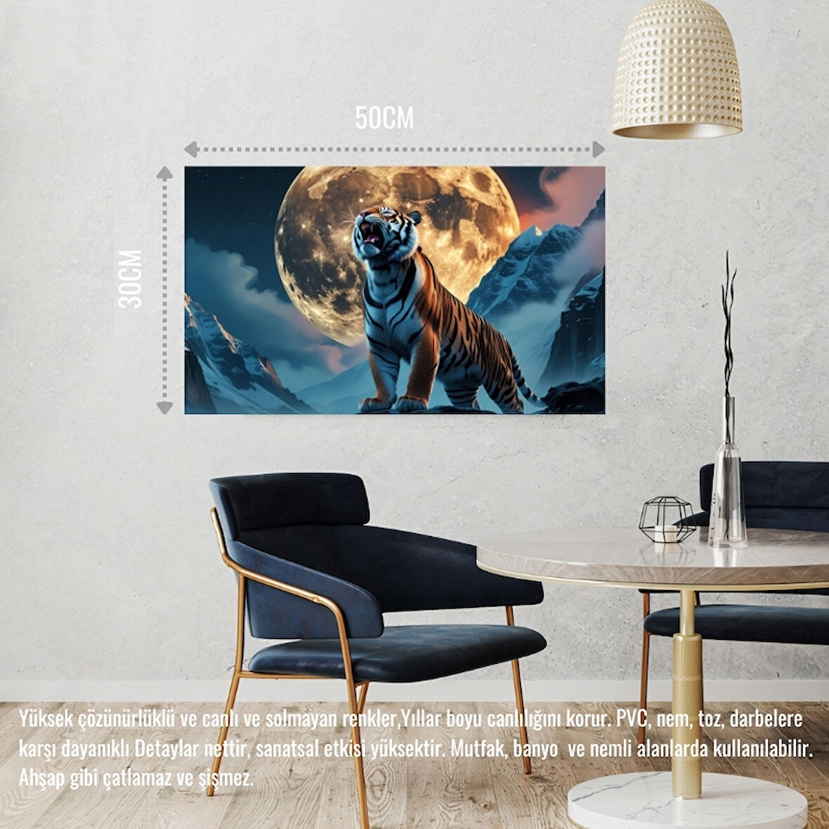 SİNİRLİ KAPLAN SİSLİ DAĞDA UHREVİ ATMOSFER BİLİMKURGU İLLÜSTRASYONU 01 ÇERÇEVESİZ 50X30 CM PVC TABLO