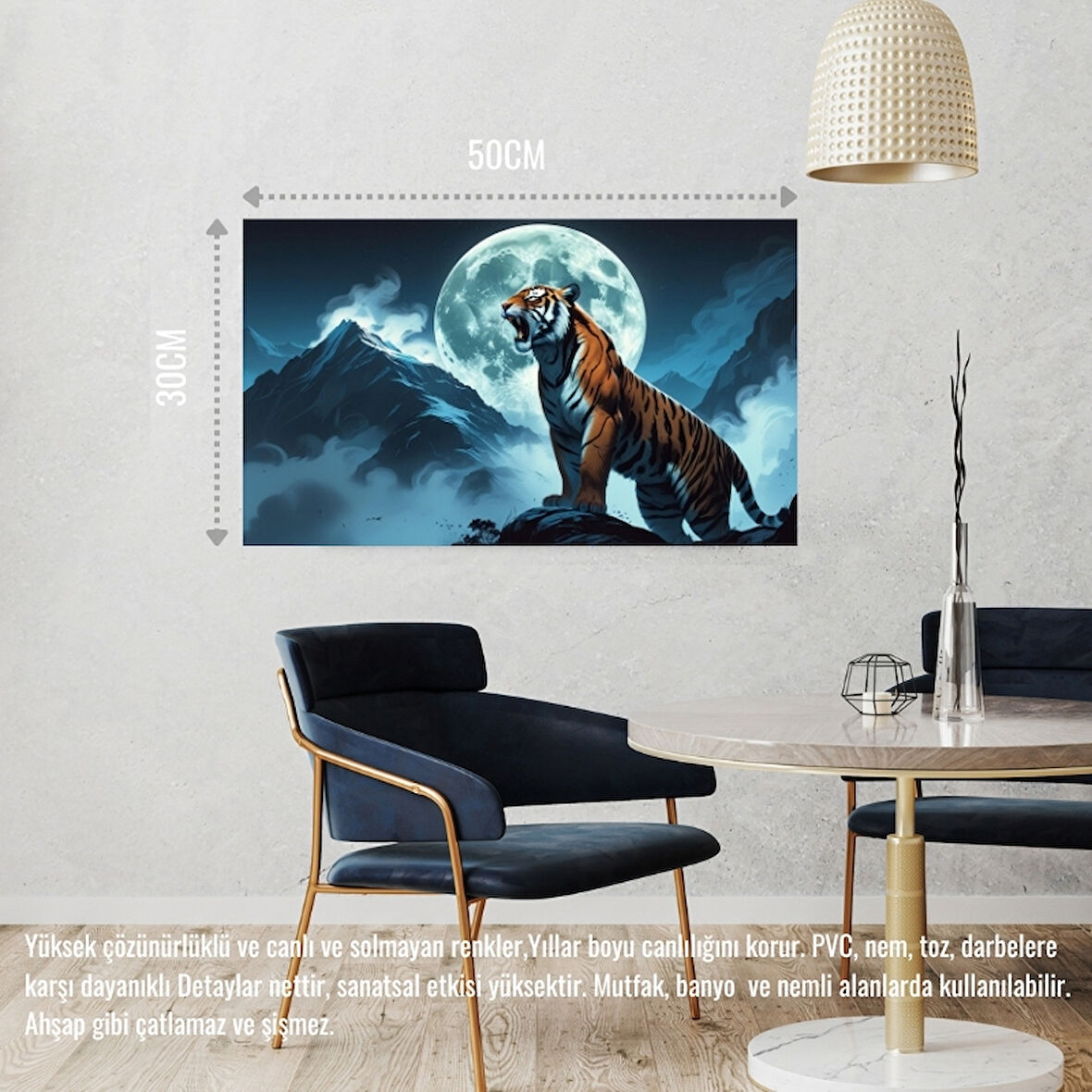 SİNİRLİ KAPLAN SİSLİ DAĞDA UHREVİ ATMOSFER BİLİMKURGU İLLÜSTRASYONU 03 ÇERÇEVESİZ 50X30 CM PVC TABLO