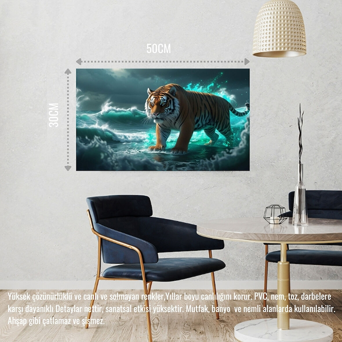 KAPLAN FIRTINALI BİR OKYANUSTA 05 ÇERÇEVESİZ 50X30 CM PVC TABLO