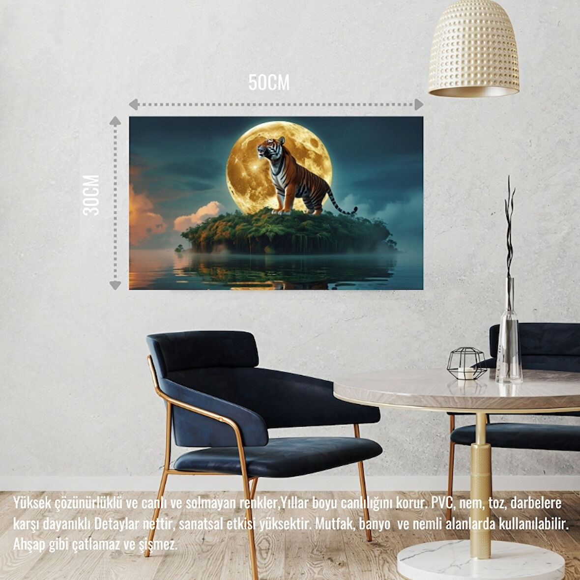 KAPLAN YÜZDEN ADADA AYA KÜKRÜYOR 04 ÇERÇEVESİZ 50X30 CM PVC TABLO