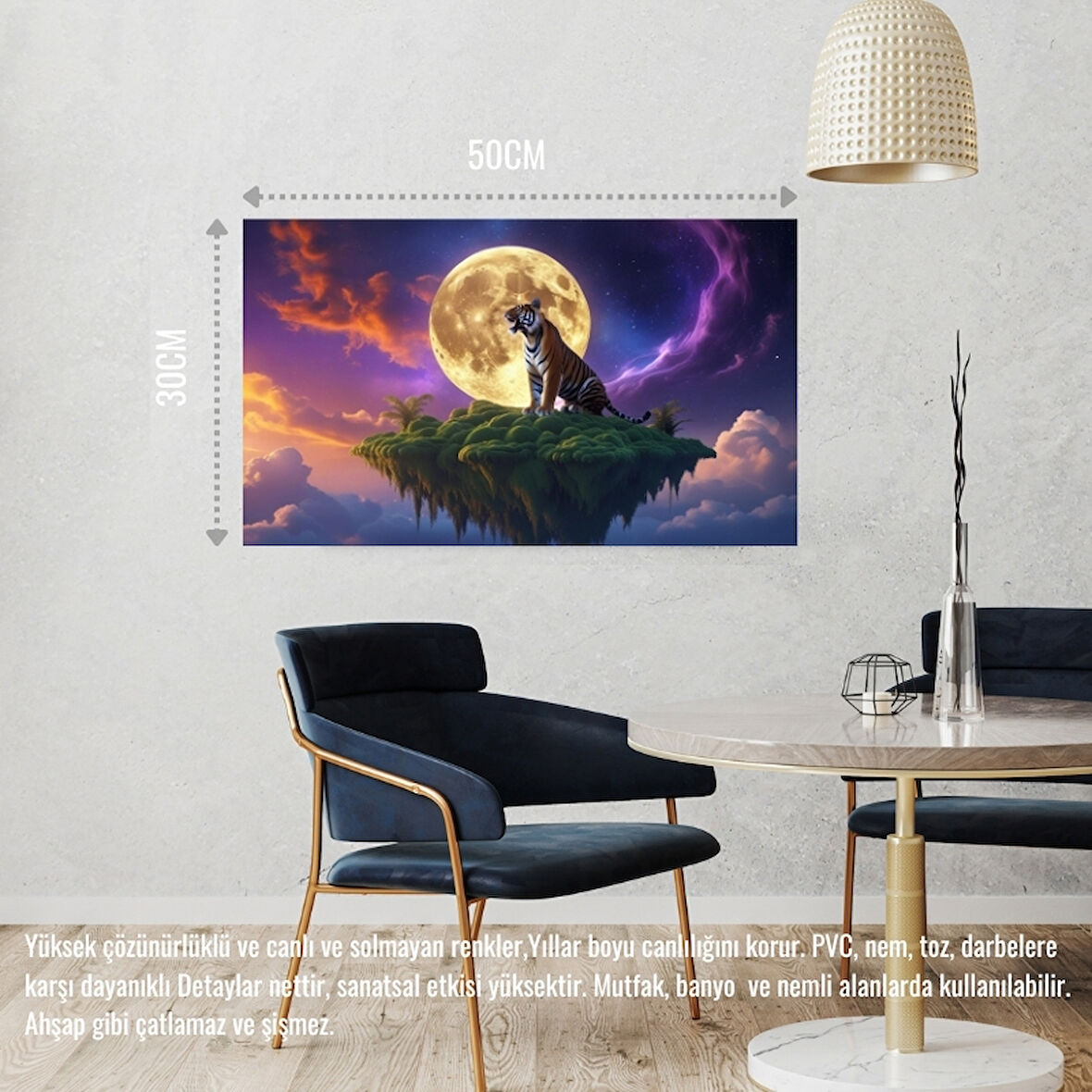 KAPLAN YÜZDEN ADADA AYA KÜKRÜYOR 07 ÇERÇEVESİZ 50X30 CM PVC TABLO