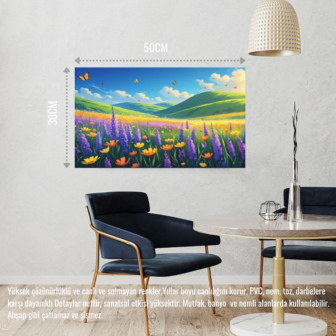 KELEBEKLER YABANİ ÇİÇEKLER İÇİNDE BAHAR HAVASI 04 ÇERÇEVESİZ 50X30 CM PVC TABLO