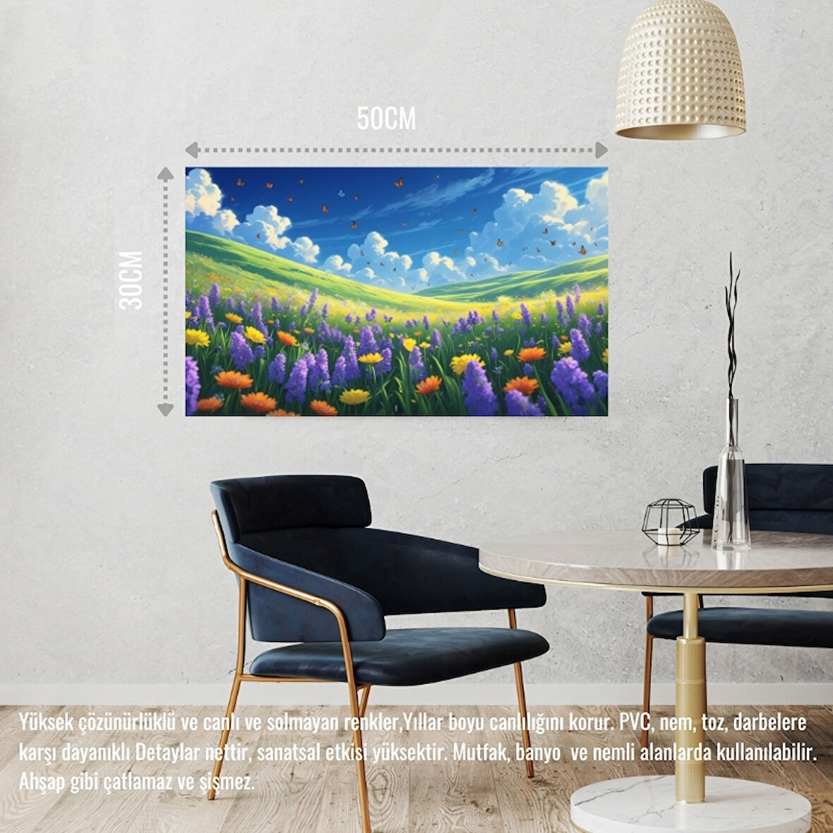 KELEBEKLER YABANİ ÇİÇEKLER İÇİNDE BAHAR HAVASI 06 ÇERÇEVESİZ 50X30 CM PVC TABLO