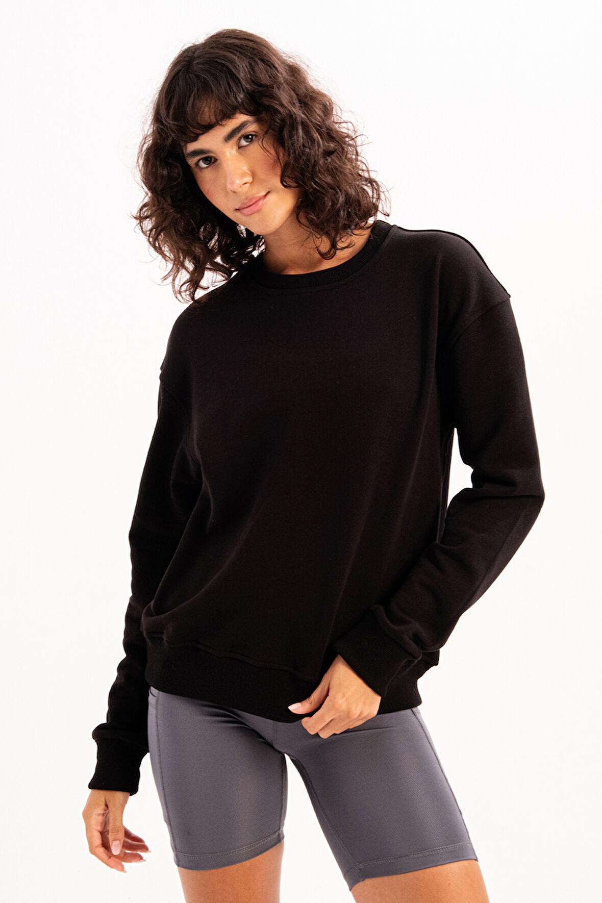 JUSTEVER Bisiklet Yaka Basic Kalıp Ekru Kadın Sweatshirt Eşofman Üstü - Aura