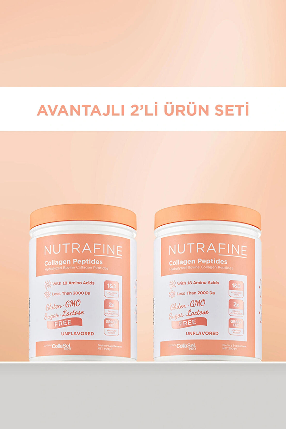 2'li Avantajlı Set, Bovine Collagen Katkısız Doğal Tatsız Ve Kokusuz %100 Çifte Hidrolize Kolajen Peptitler
