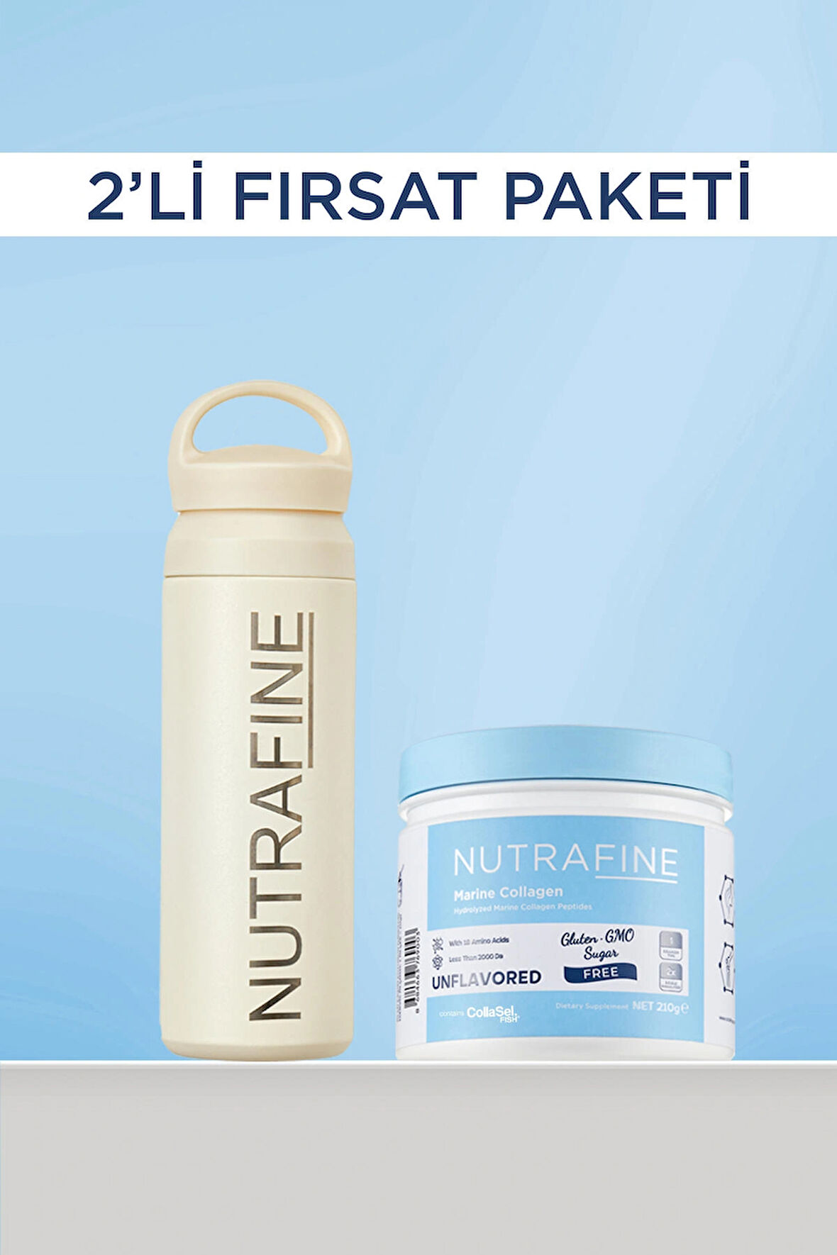 Avantajlı Termoslu Set Marine Collagen Premium Kalite Katkısız Doğal Tatsız Ve Kokusuz %100 Çifte Hidrolize Kolajen