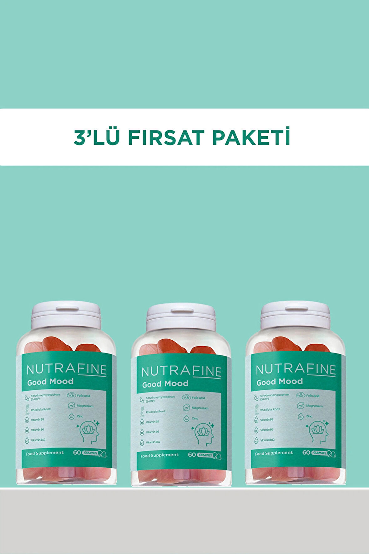 3'lü Good Mood Gummy, Duygu Durumu Destekleyici, 5-HTP & Rodiola İçerikli Çiğnenebilir Vitamin Gummies