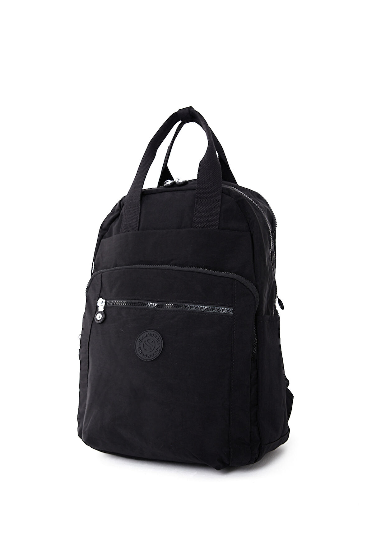 Unisex Suya Dayanıklı Orta Boy Krinkıl Kumaş Çok Gözlü Siyah Laptop Okul Ve Seyahat Sırt Çantası