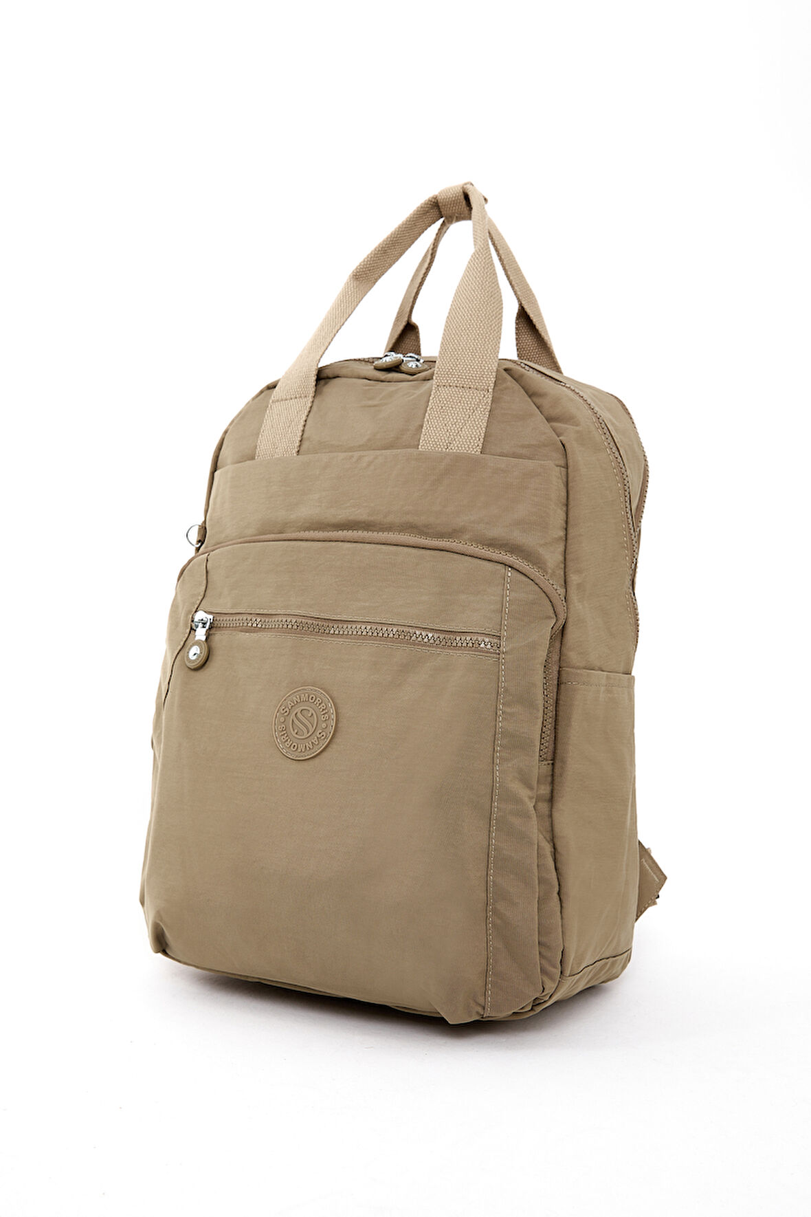 Unisex Suya Dayanıklı Orta Boy Krinkıl Kumaş Çok Gözlü Bej Laptop Okul Ve Seyahat Sırt Çantası