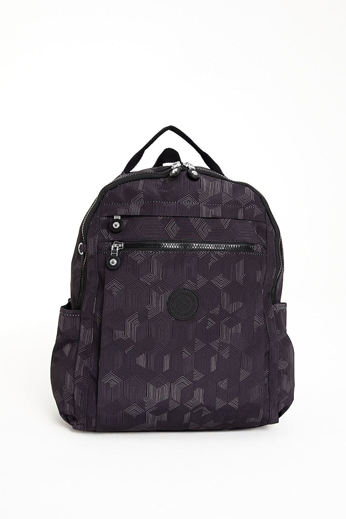 Unisex Suya Dayanıklı Krinkıl Kumaş Çok Gözlü Siyah Desenli Laptop Okul Ve Sırt Çantası