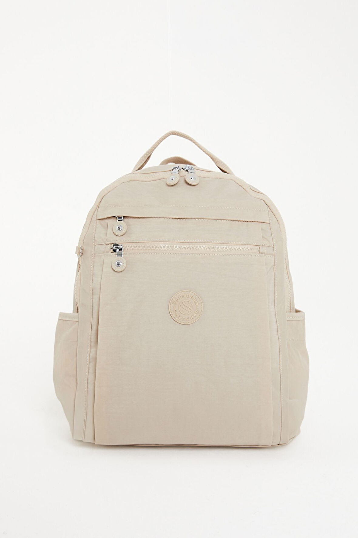 Unisex Suya Dayanıklı Krinkıl Kumaş Çok Gözlü Krem Laptop Okul Ve Sırt Çantası