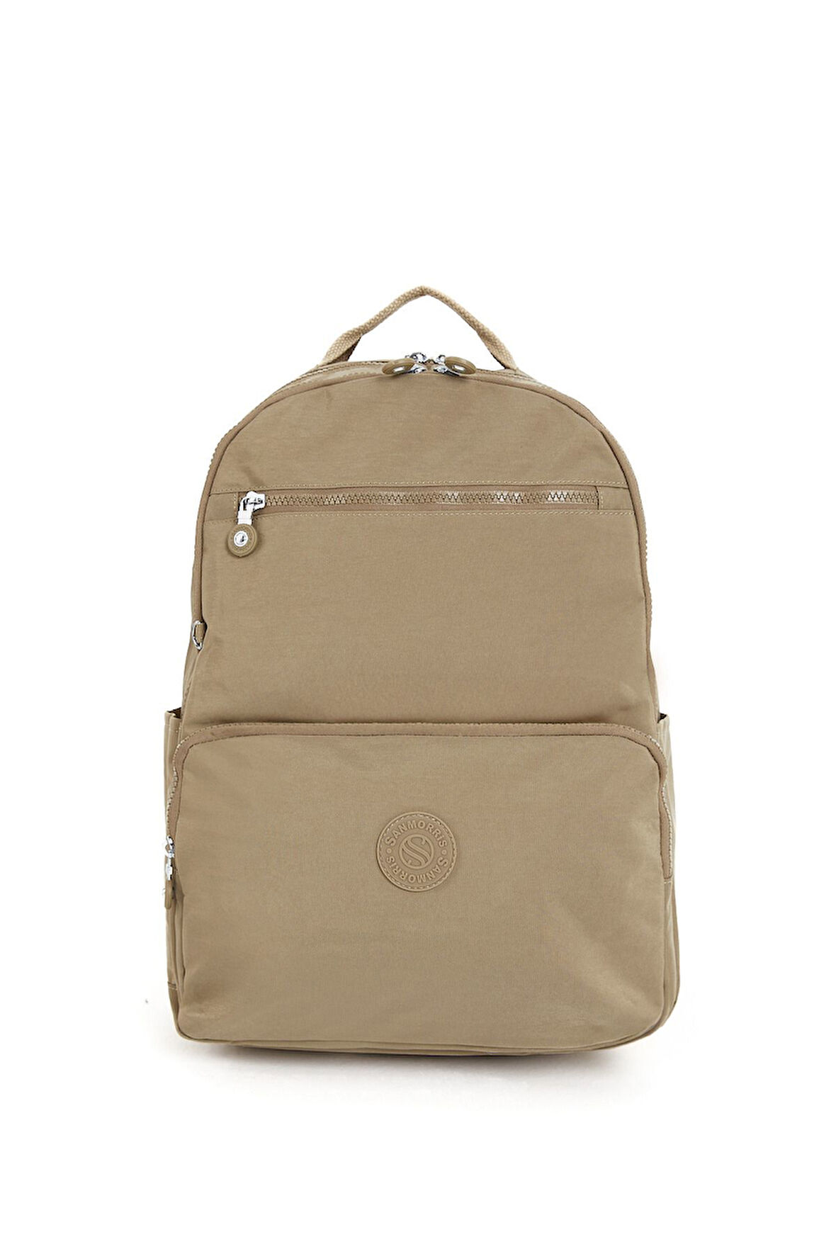 Unisex Suya Dayanıklı Orta Boy Krinkıl Kumaş Çok Gözlü Bej Laptop Okul Ve Seyahat Sırt Çantası