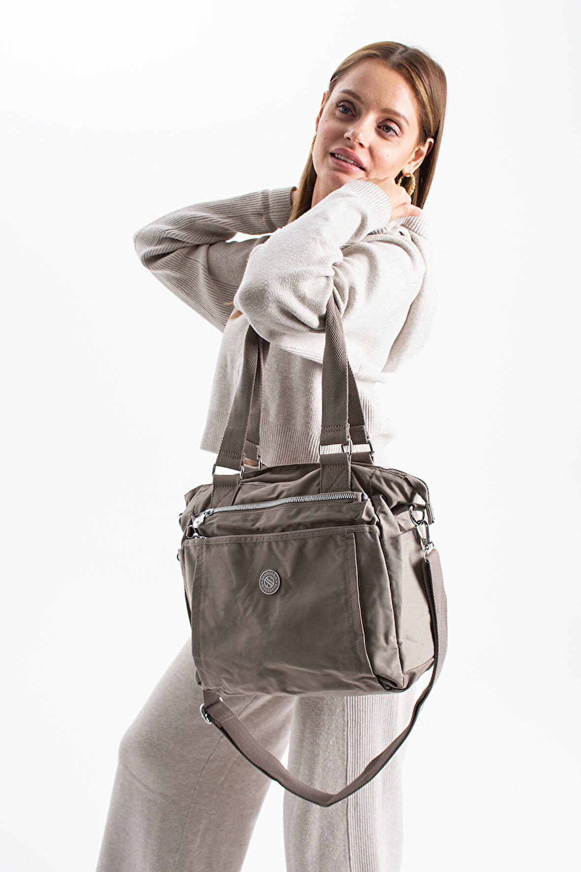 Kadın 4 Bölmeli Suya Dayanıklı Saten Kumaş Çapraz Ve Omuz Askılı Çanta