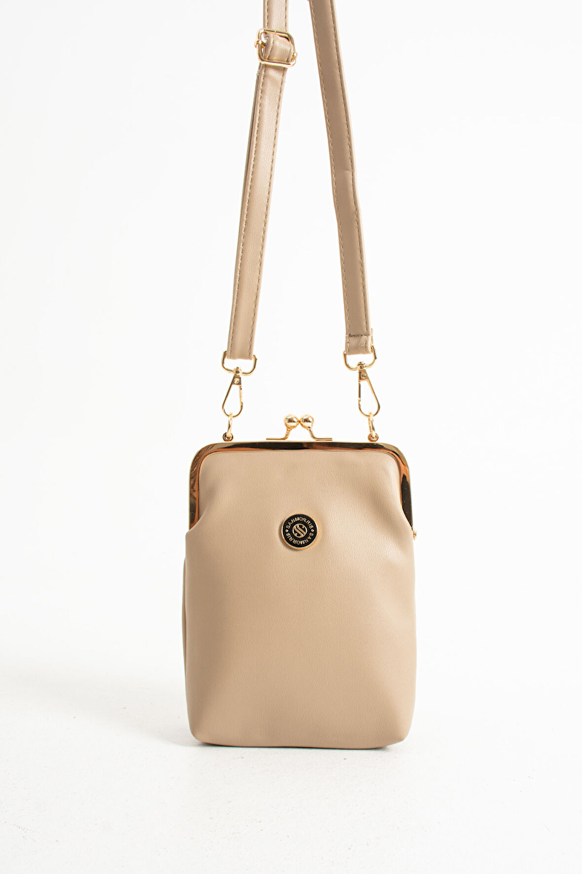 Kadın Burslu Gold Aksesuarlı Ayarlanabilir Çapraz Askılı Suni Deri Omuz ve Çapraz Çanta