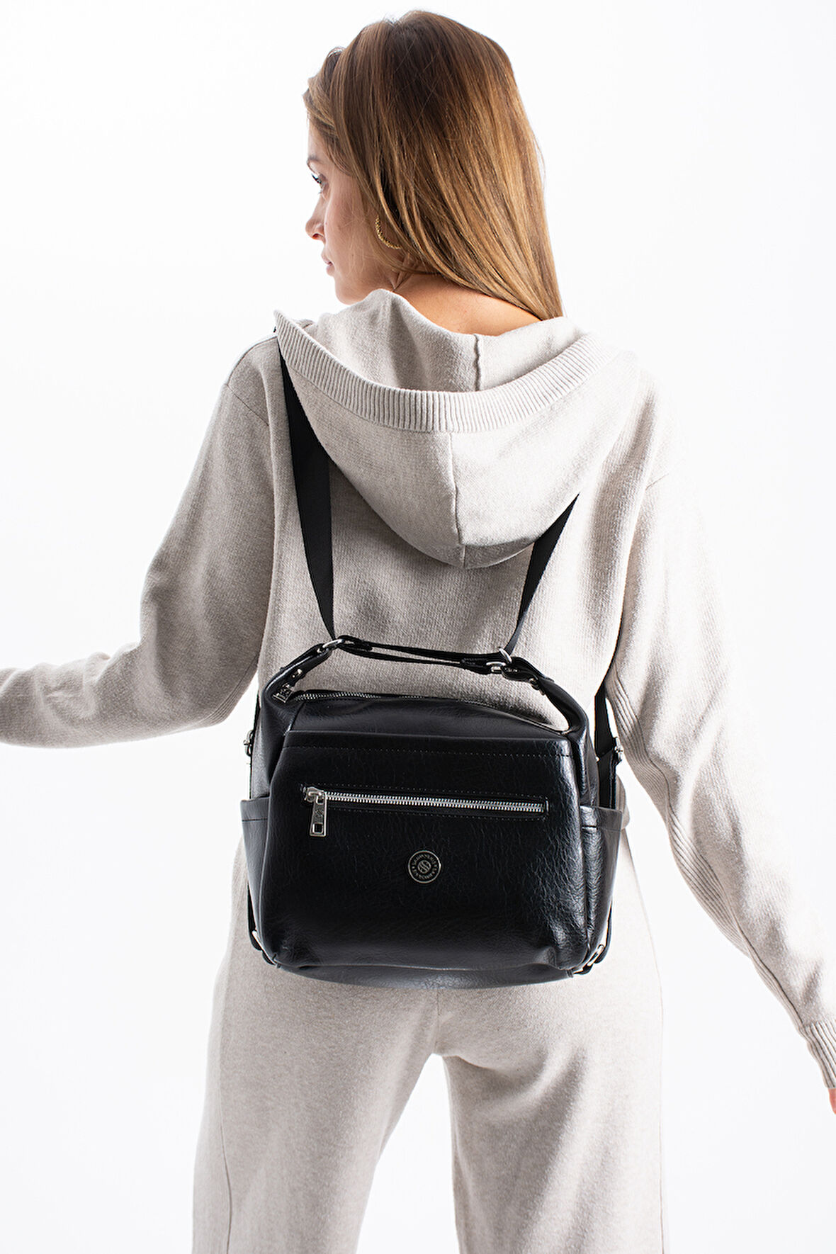 Kadın 4 Bölmeli Suni Yumuşak Deri Omuz Ve Sırt Çantası