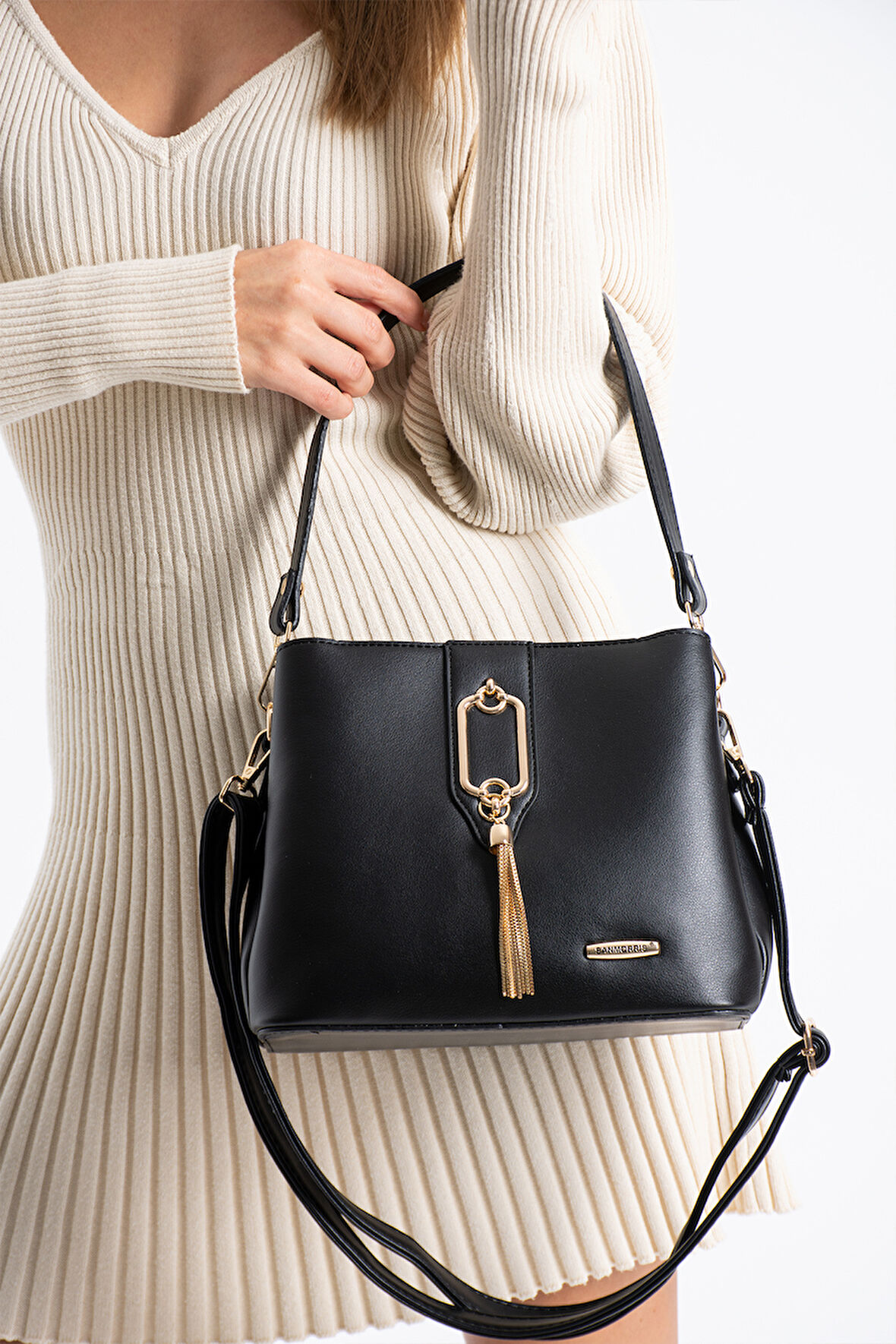 Gold Detaylı 3 Bölmeli Omuz Ve Çapraz Çanta