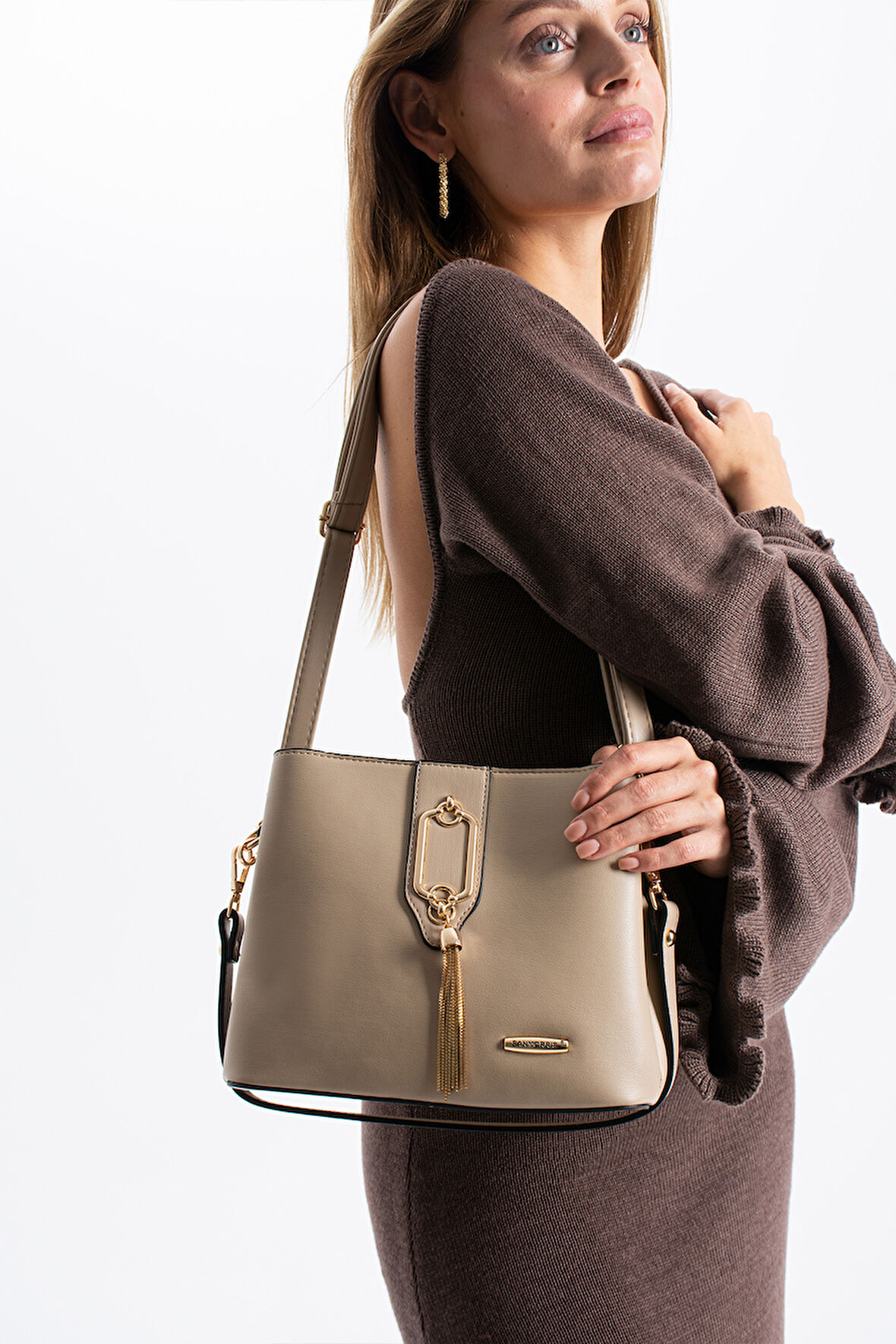 Gold Detaylı 3 Bölmeli Omuz Ve Çapraz Çanta