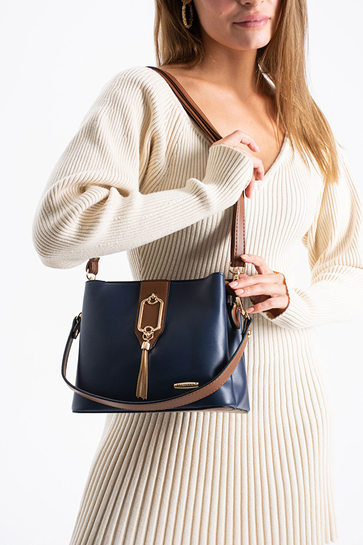 Gold Detaylı 3 Bölmeli Omuz Ve Çapraz Çanta