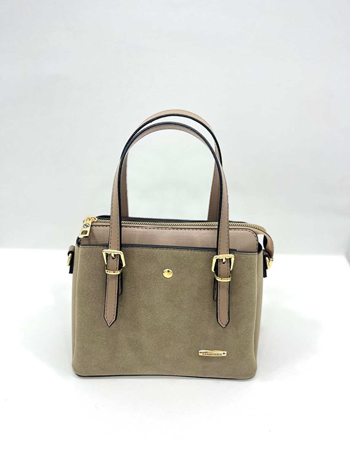 Kadın Uzun Askılı 4 Bölmeli Gold Aksesuarlı Süet Deri Omuz Ve El Çantası