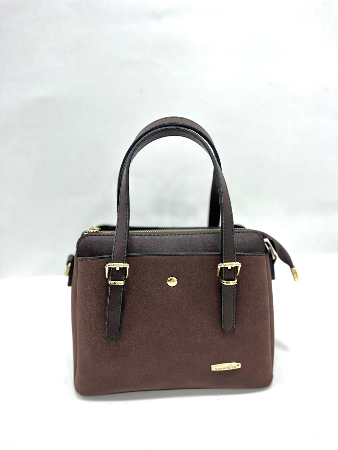 Kadın Uzun Askılı 4 Bölmeli Gold Aksesuarlı Süet Deri Omuz Ve El Çantası