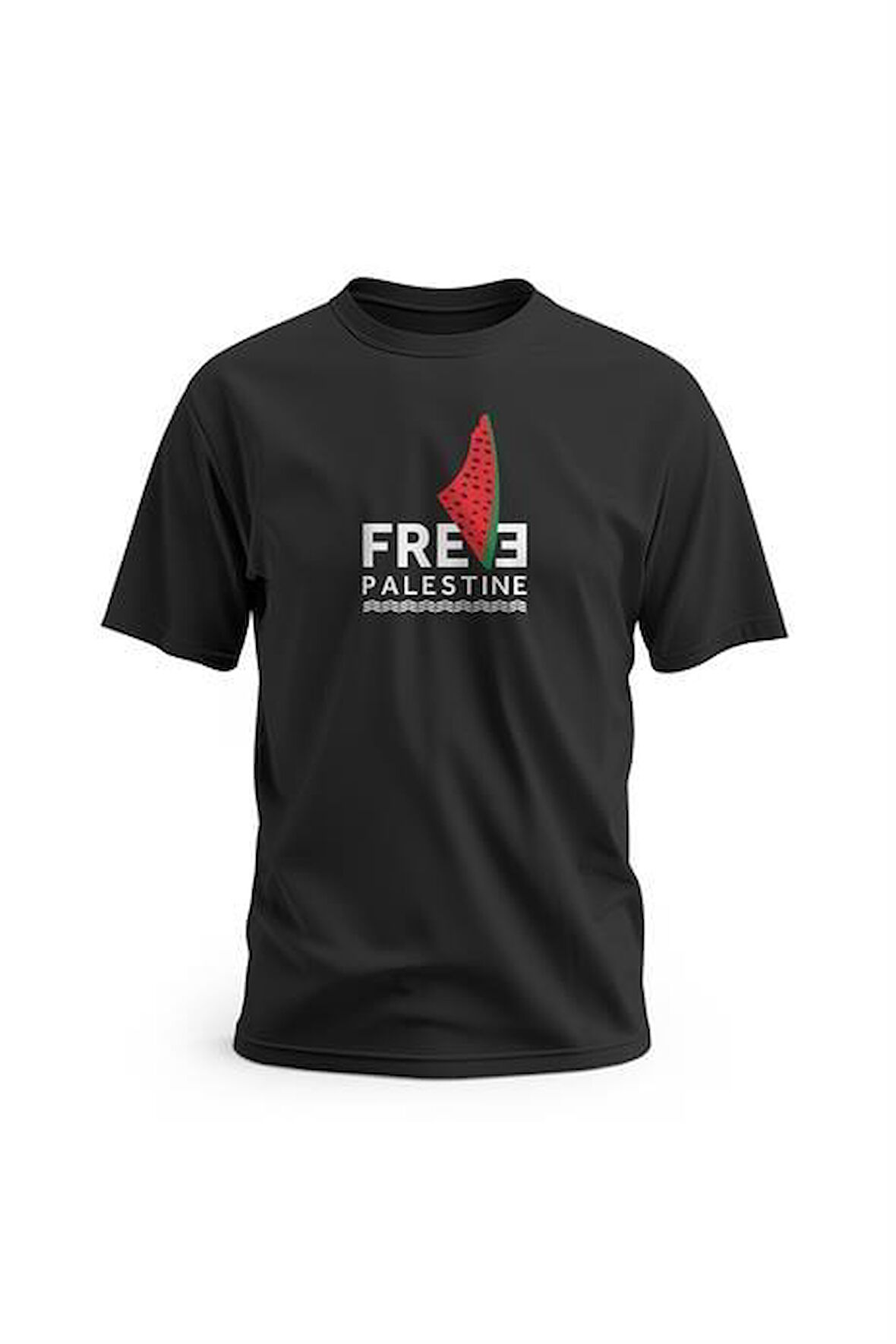 Kısa Kollu Free Palestine Yazısı ve Karpuzlu Filistin Haritası Dijital Baskılı Unisex S - 2XL T300006