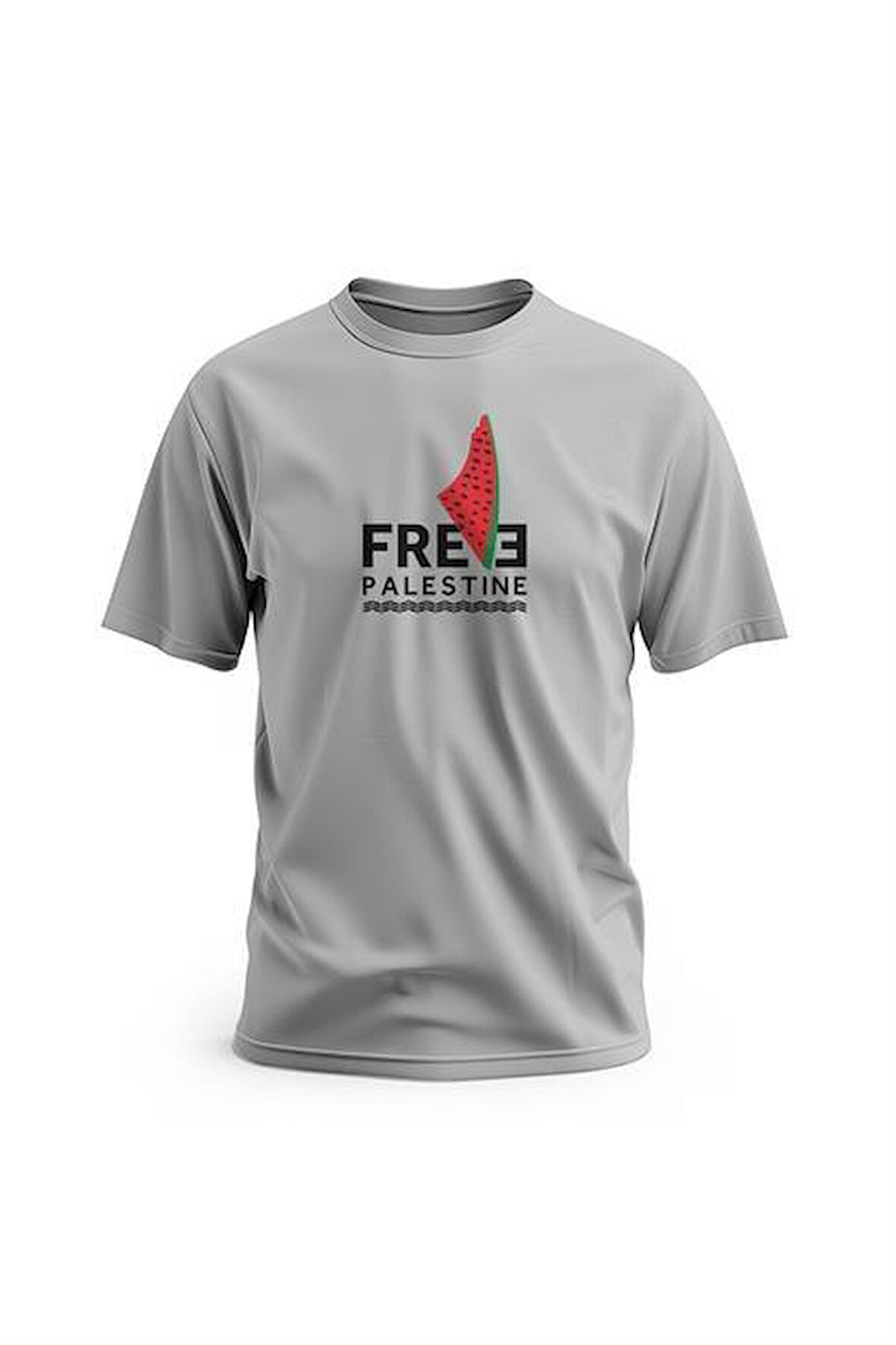 Kısa Kollu Free Palestine Yazısı ve Karpuzlu Filistin Haritası Dijital Baskılı Unisex S - 2XL T300006