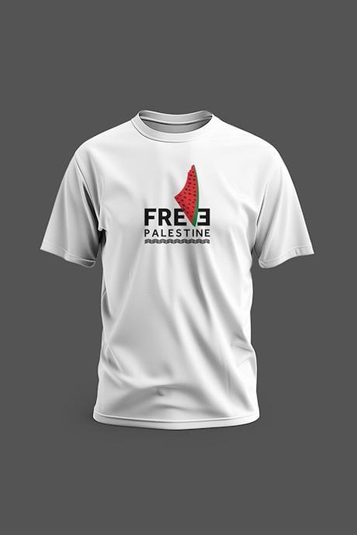 Kısa Kollu Free Palestine Yazısı ve Karpuzlu Filistin Haritası Dijital Baskılı Unisex S - 2XL T300006