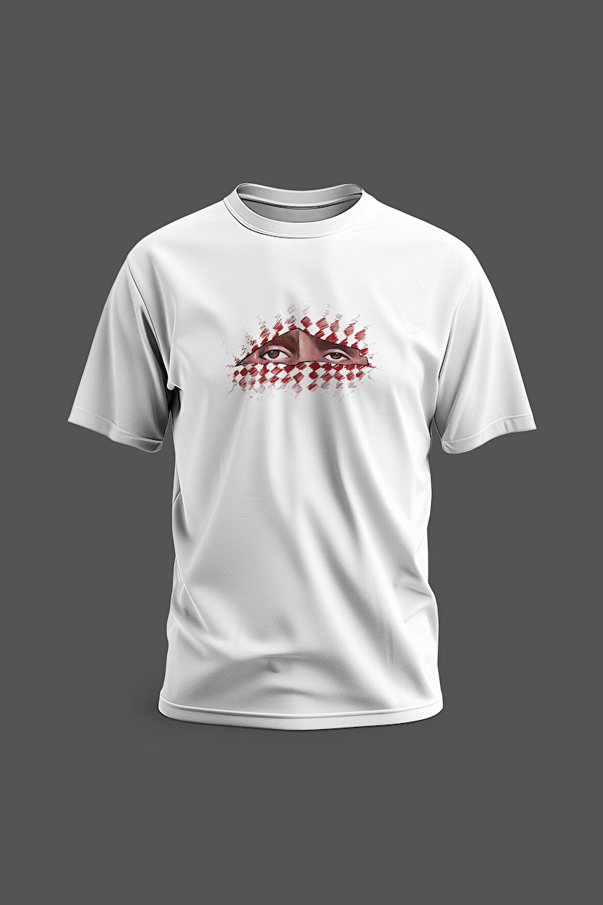 Kısa Kollu Filistin Maskeli Abo Obaida Gözleri Dijital Baskılı Unisex S - 2xl T300022