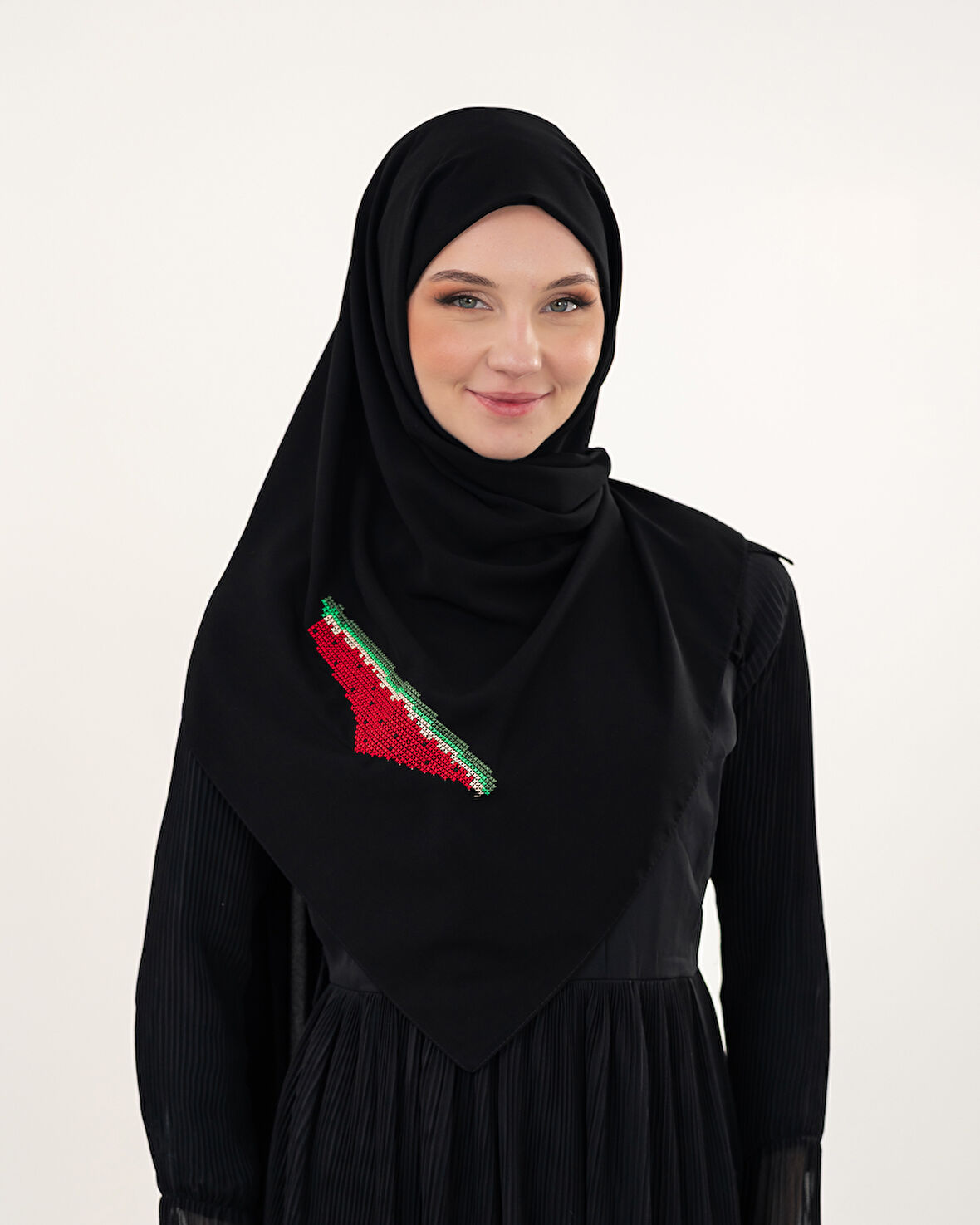 Polyster Siyah Rengi Şal Filistin Haritası Karpuz Renkler İle Nakışlı S100033