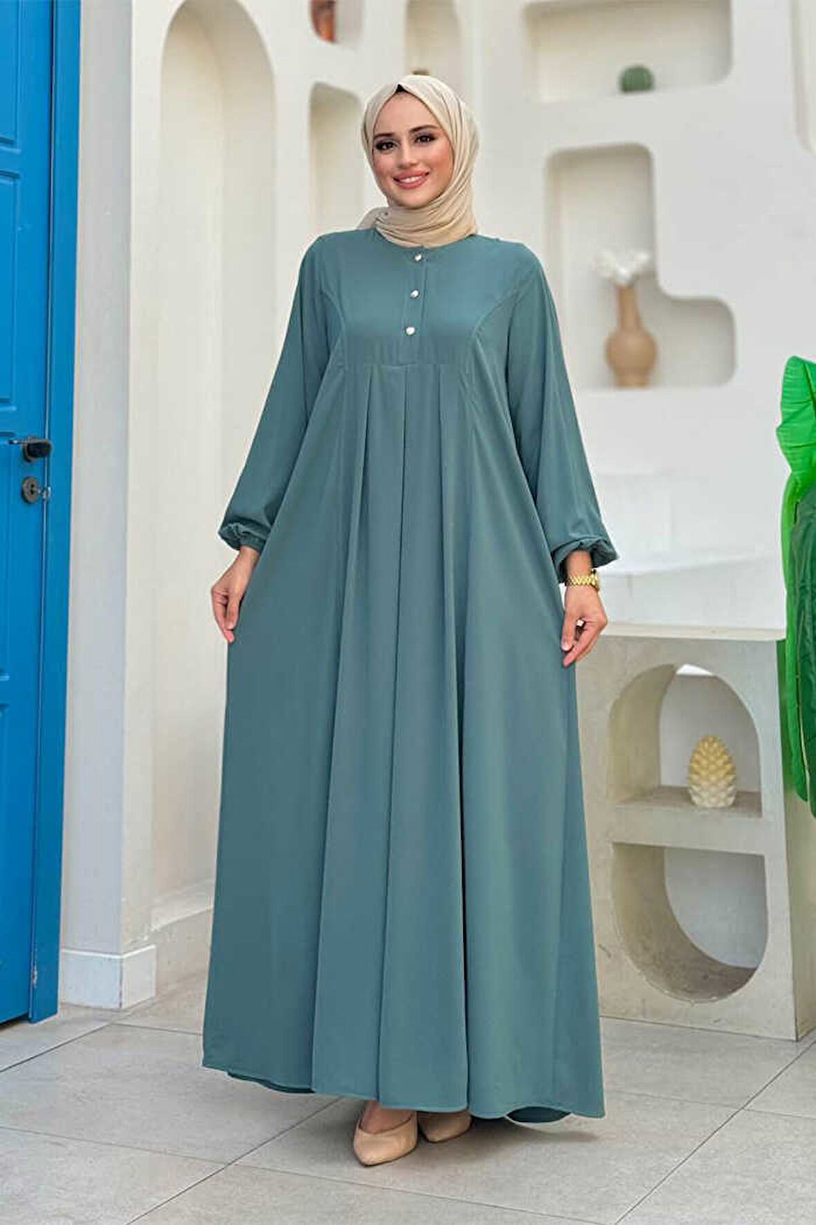 Düğme Detaylı Elbise 6028 Mint