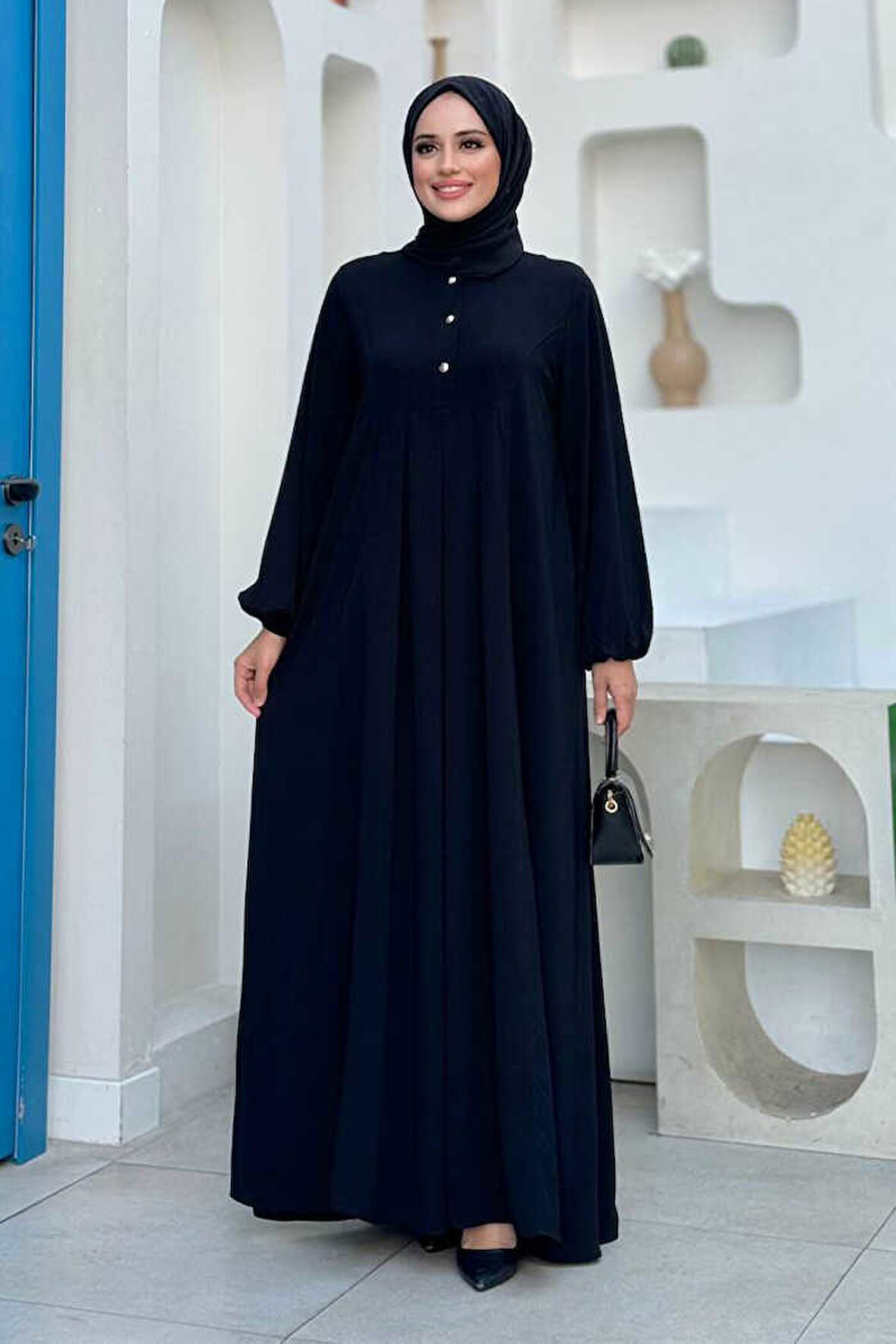 Düğme Detaylı Elbise 6028 Siyah