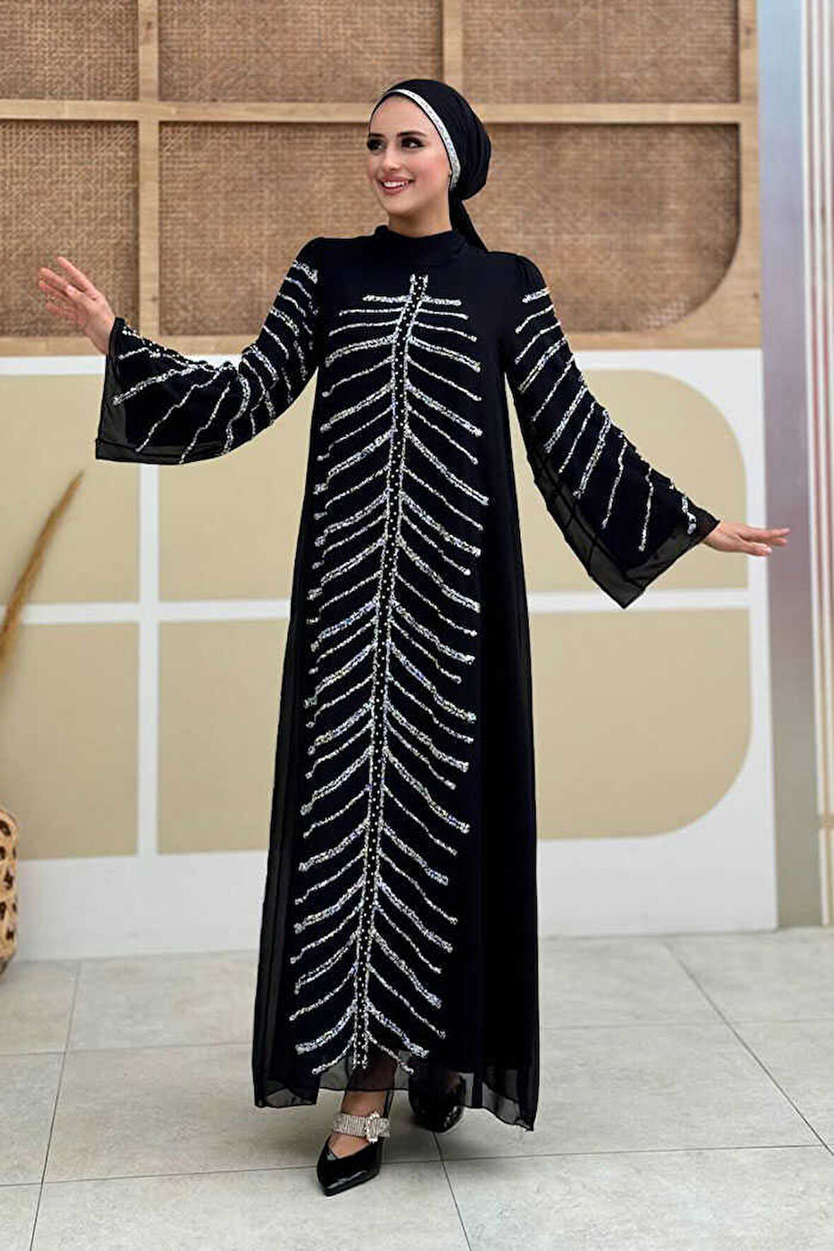 Taş Detaylı Abiye Elbise 3915 Siyah