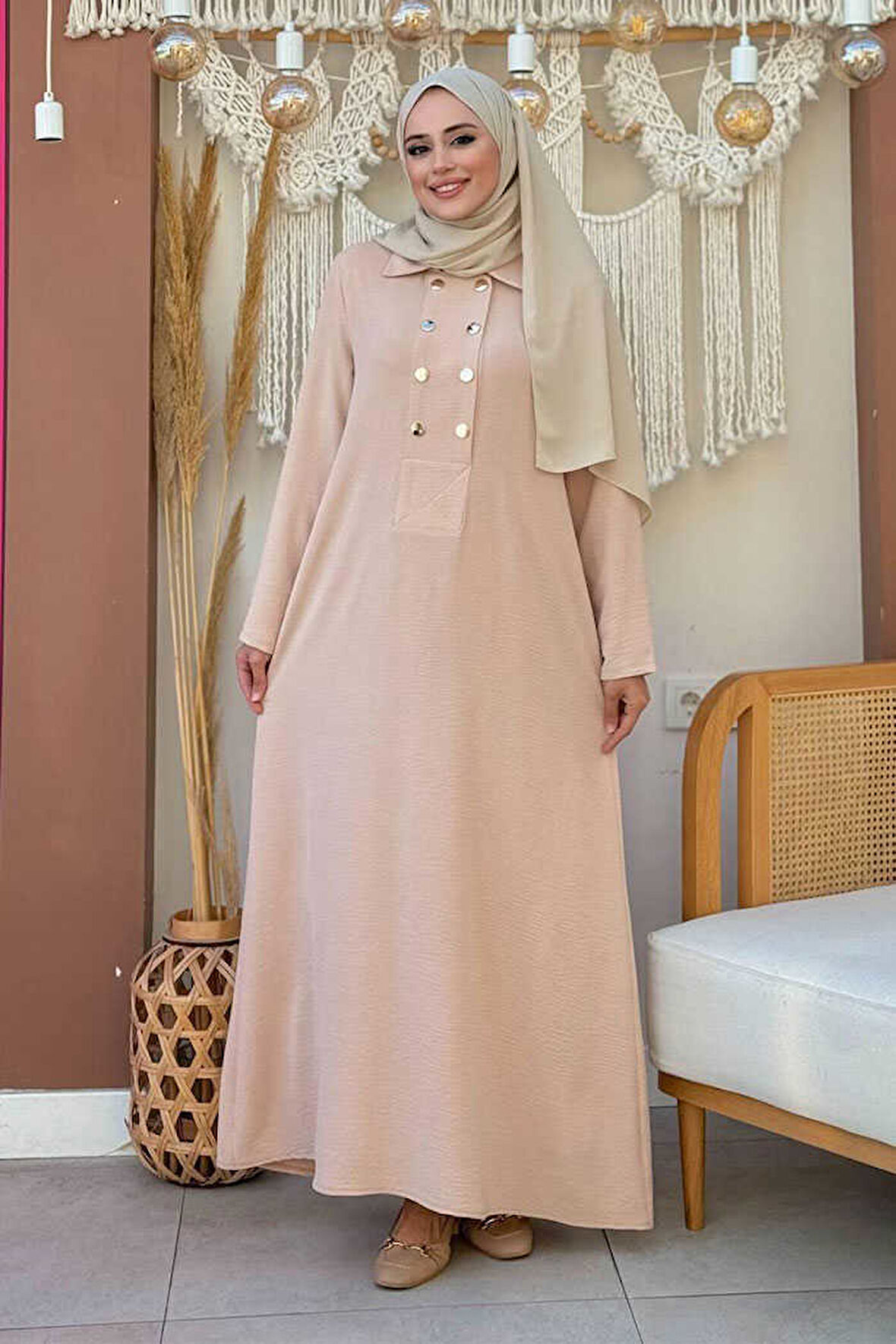 Çıt Çıt Düğme Detaylı Elbise 3928 Taş
