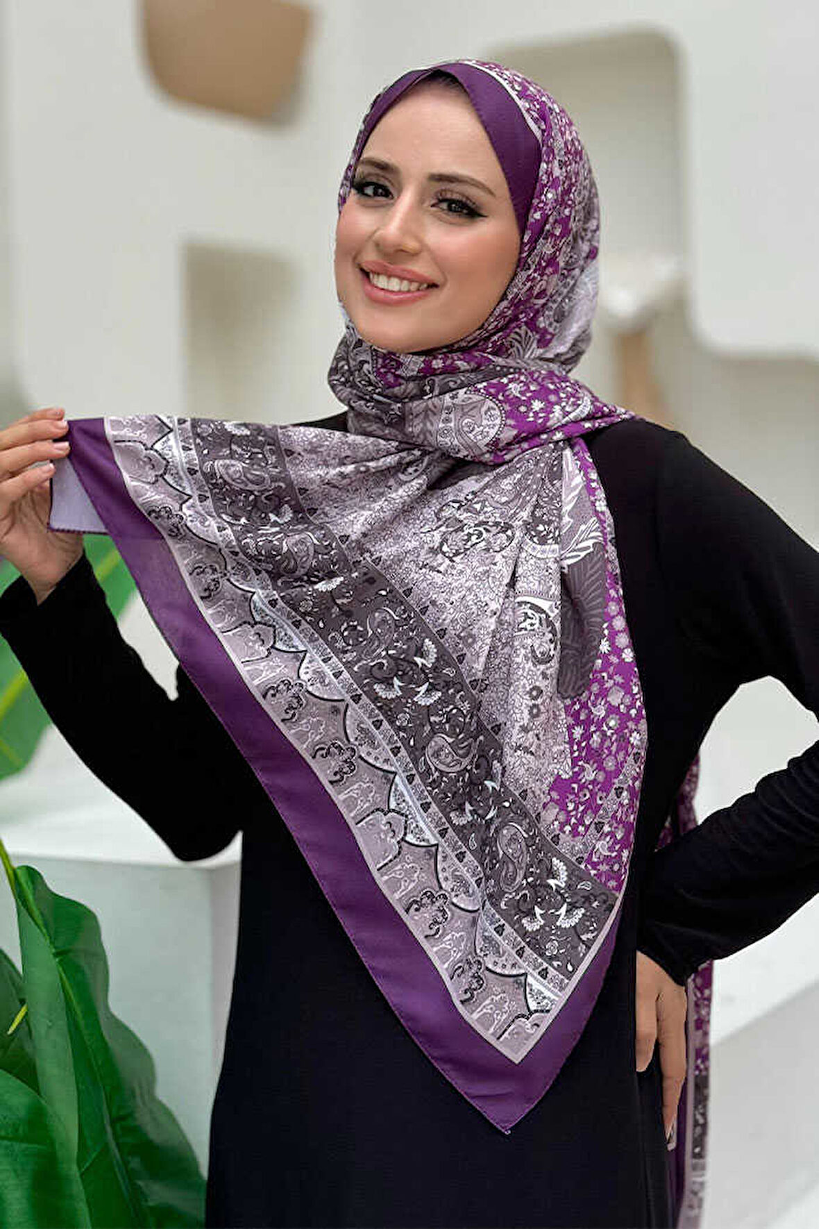 Desenli Pamuk Şal 2065 Mor