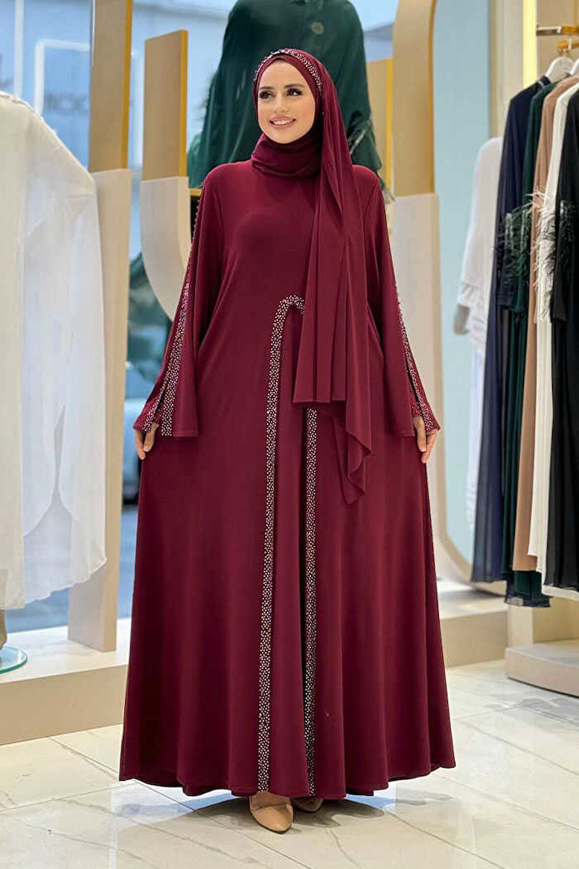 Pelerin, Elbise ve Şal Üçlü Takım 3932 Bordo