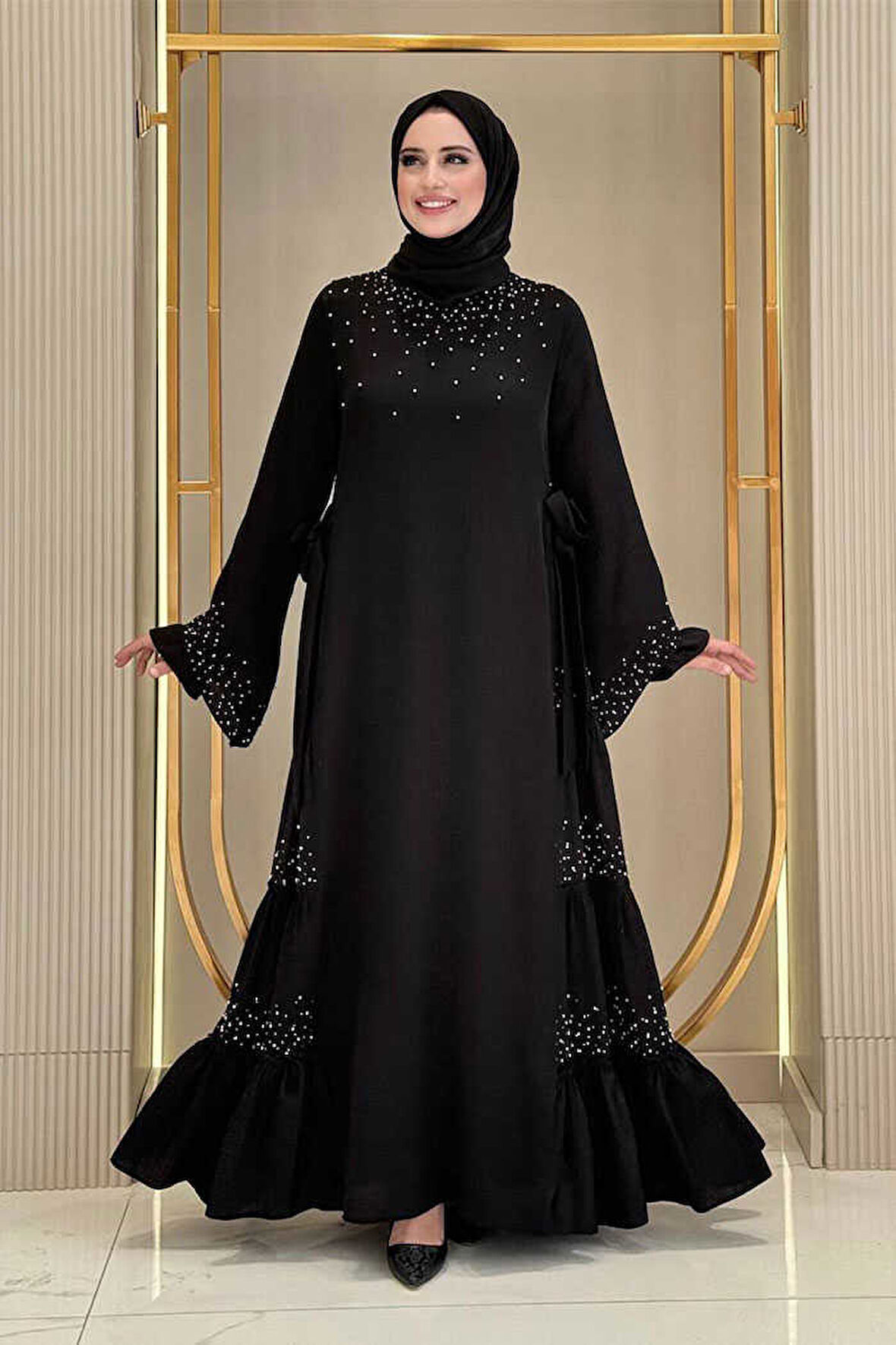 Taş İşleme Detaylı Elbise 3933 Siyah