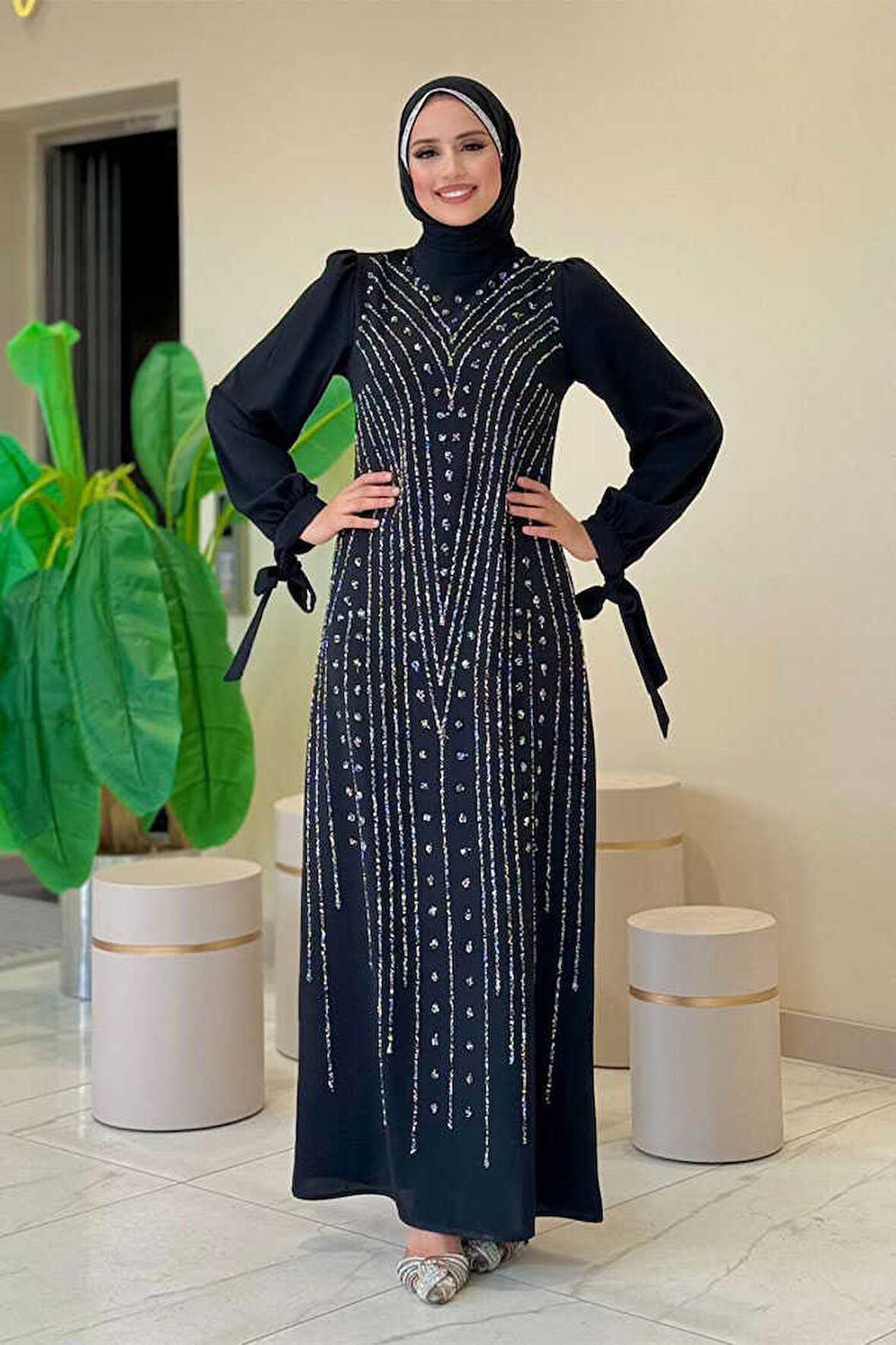 Taş Detaylı Elbise 3935 Siyah